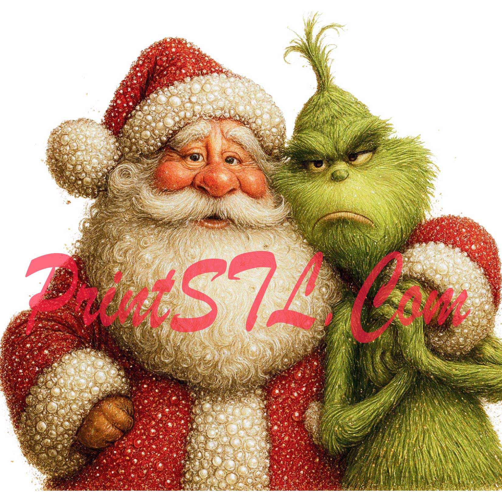Santa & Grinch Hug – Sparkling Grinchmas Digital Design (PNG)