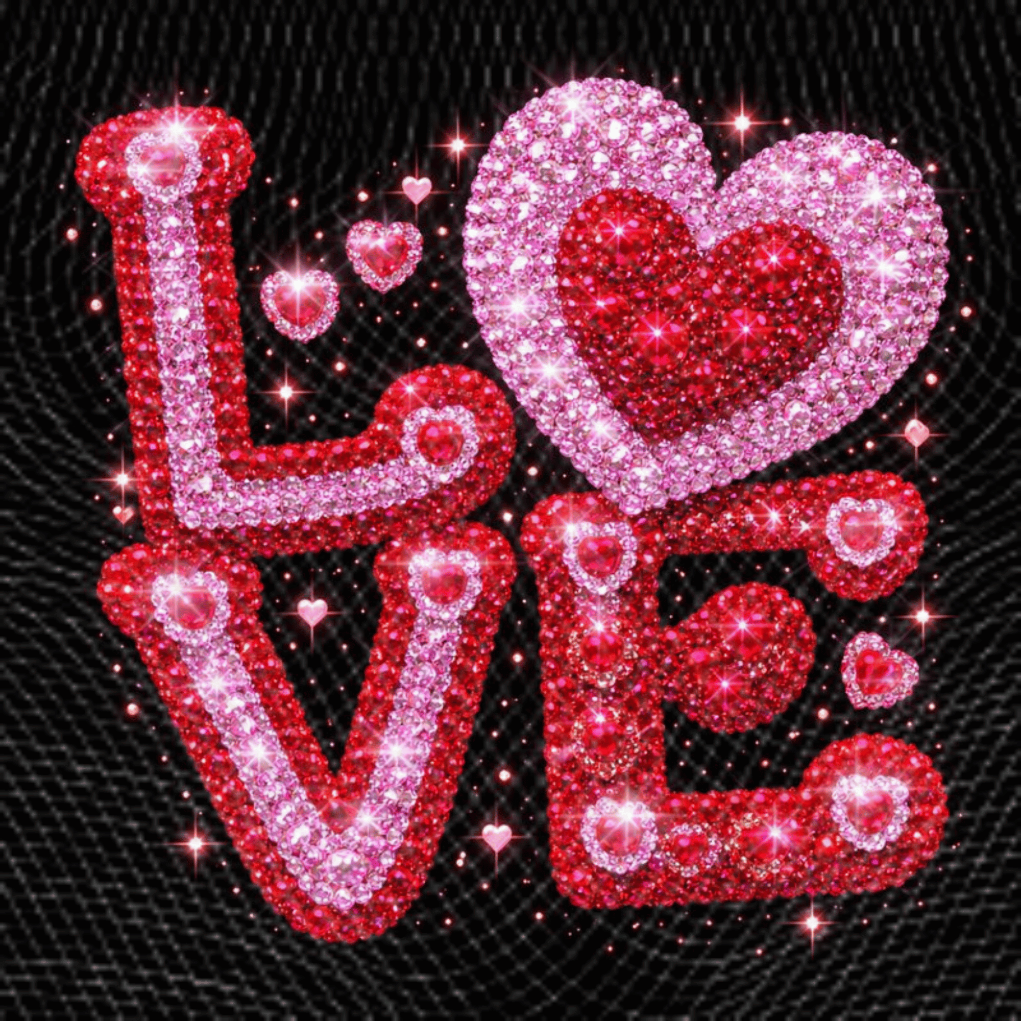 Bling Rhinestone LOVE Heart PNG, Glitter Valentine Love Design with Sparkly Hearts, Romantic Shirt Graphic, Sublimation Digital Download