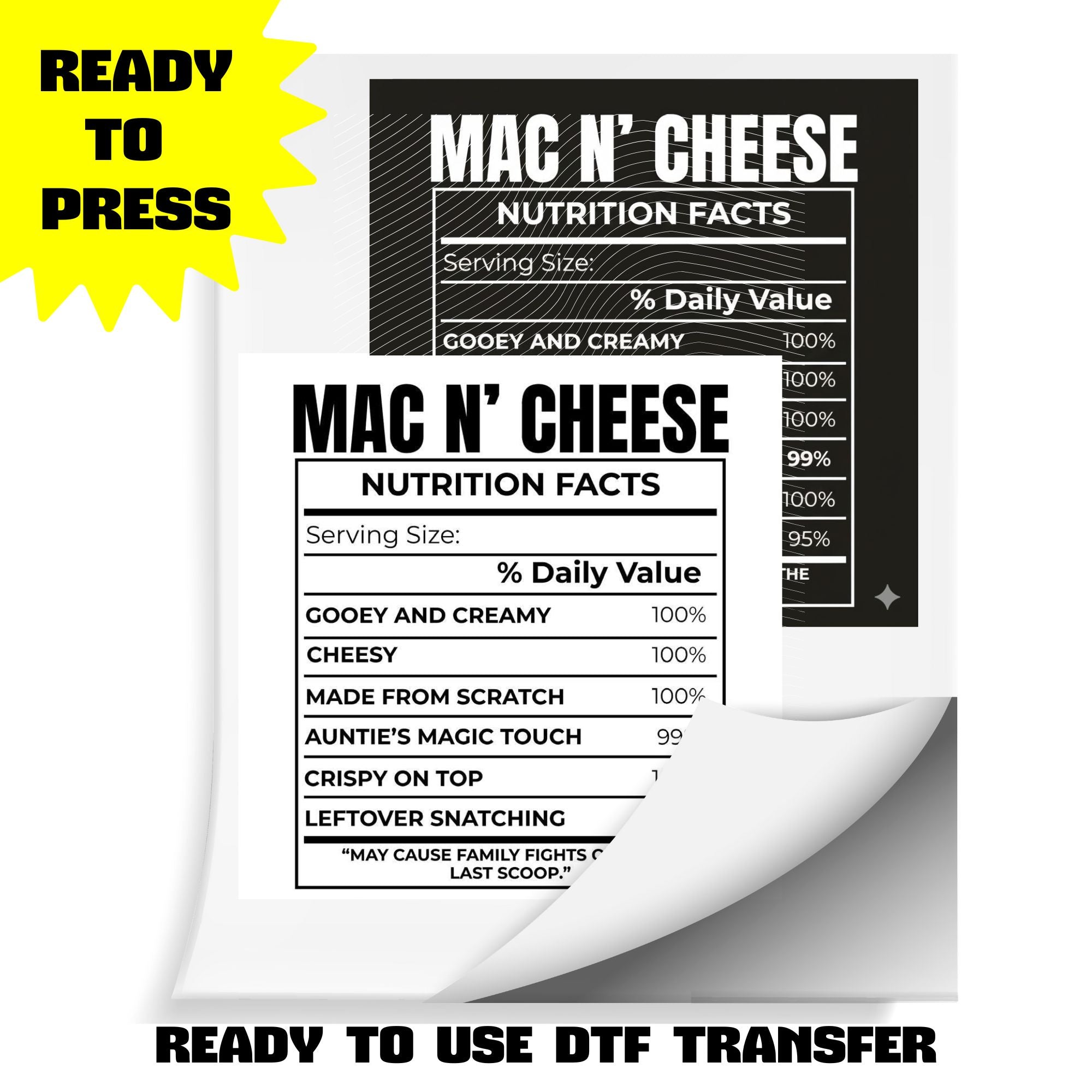 Mac N Cheese Nutrition Facts | DTF Heat Transfer (Adult & Kids Sizes) | Ready To Press