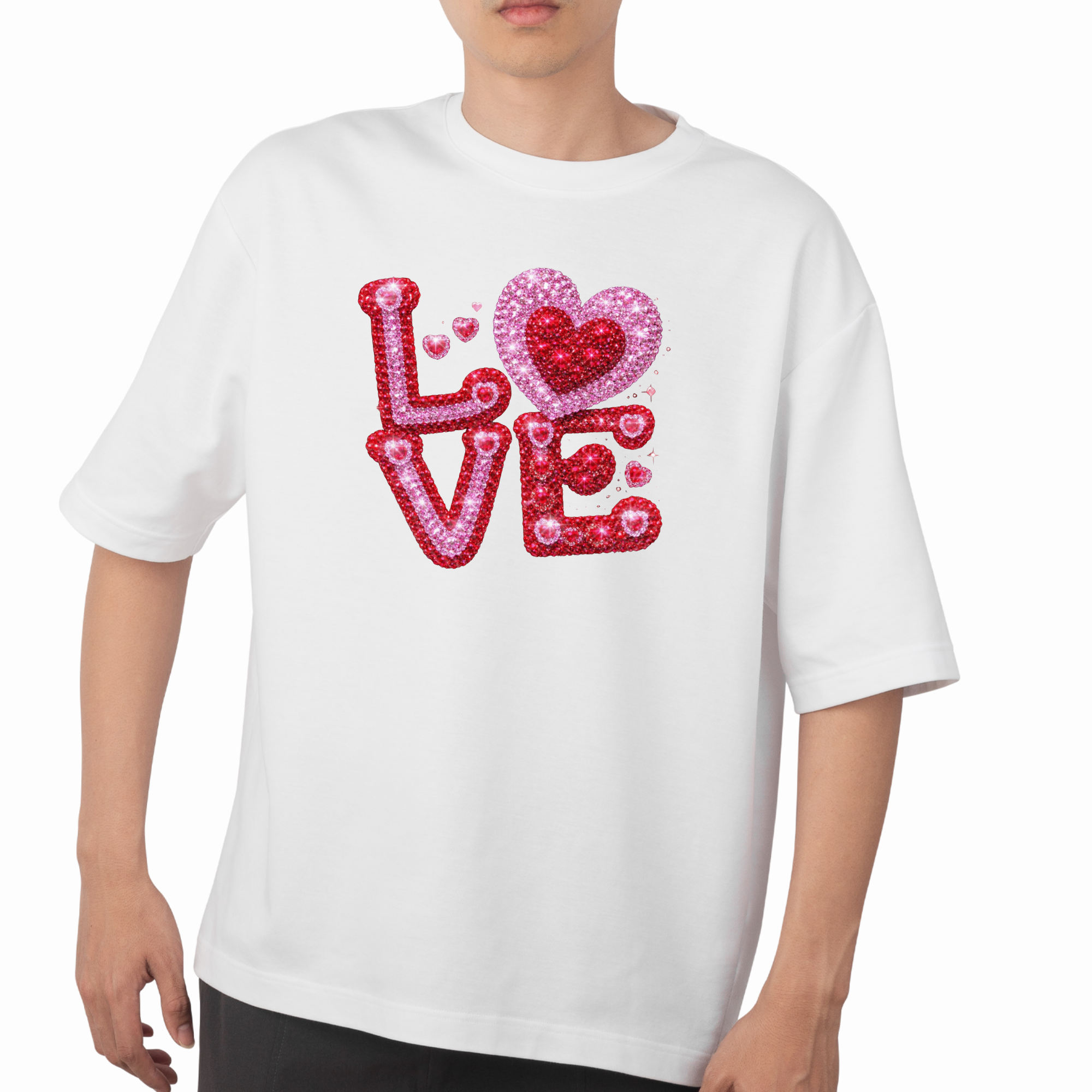 Bling Rhinestone LOVE Heart PNG, Glitter Valentine Love Design with Sparkly Hearts, Romantic Shirt Graphic, Sublimation Digital Download