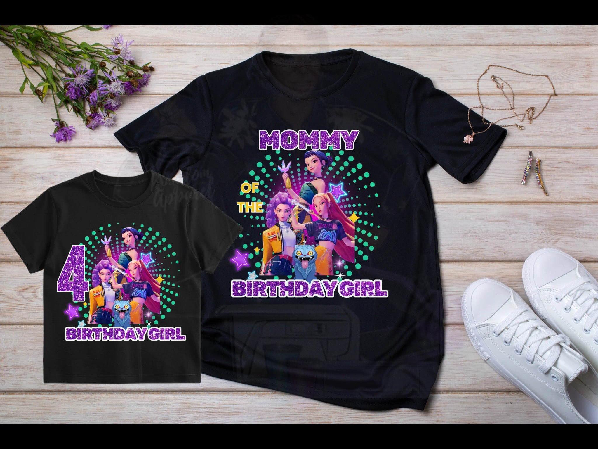 🎶 K-Pop Demon Hunters Birthday Family Shirts – Custom Age, Name & Title | Matching Birthday Set for All Family Members