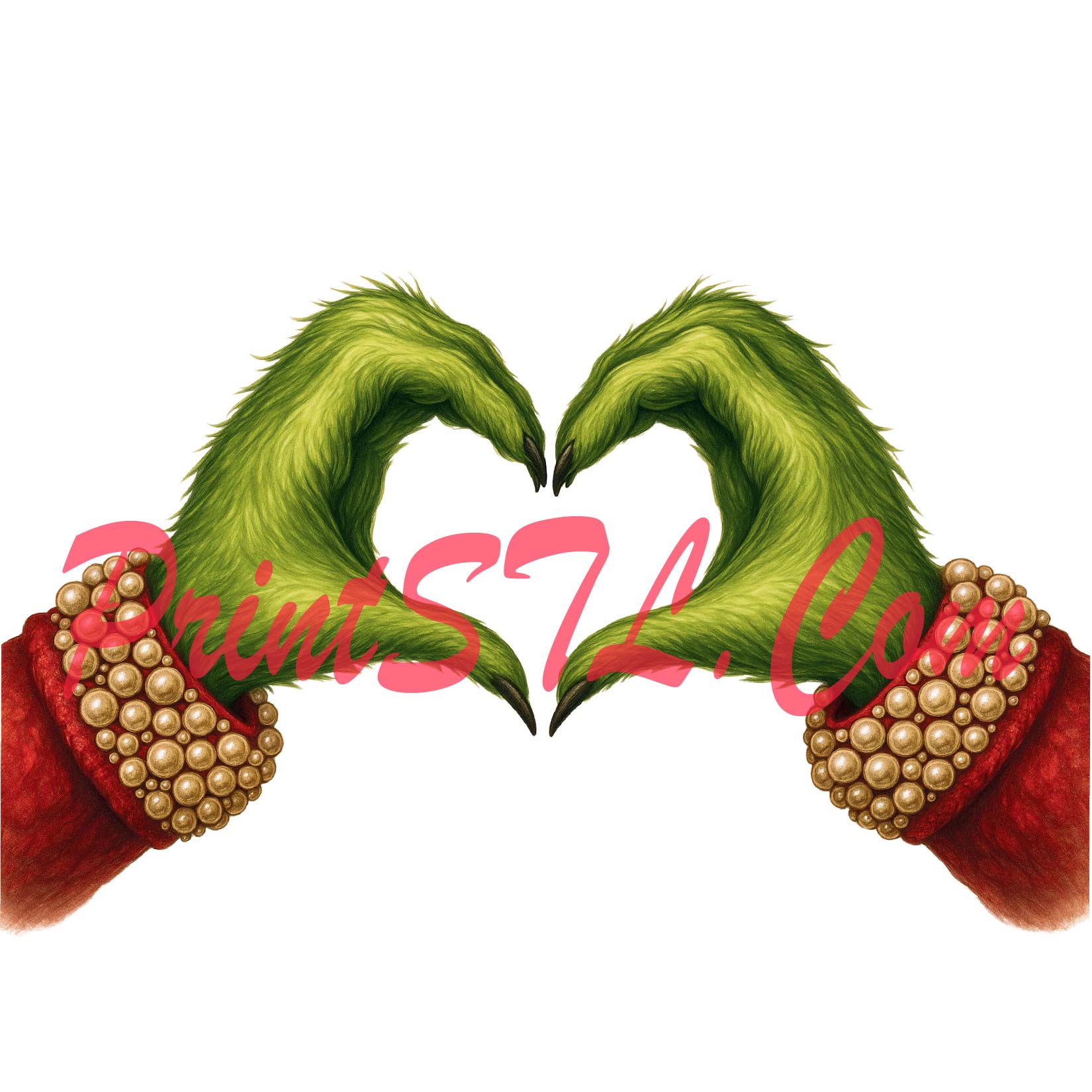 Grinch Heart Hands – Rhinestone-Style Christmas Digital PNG