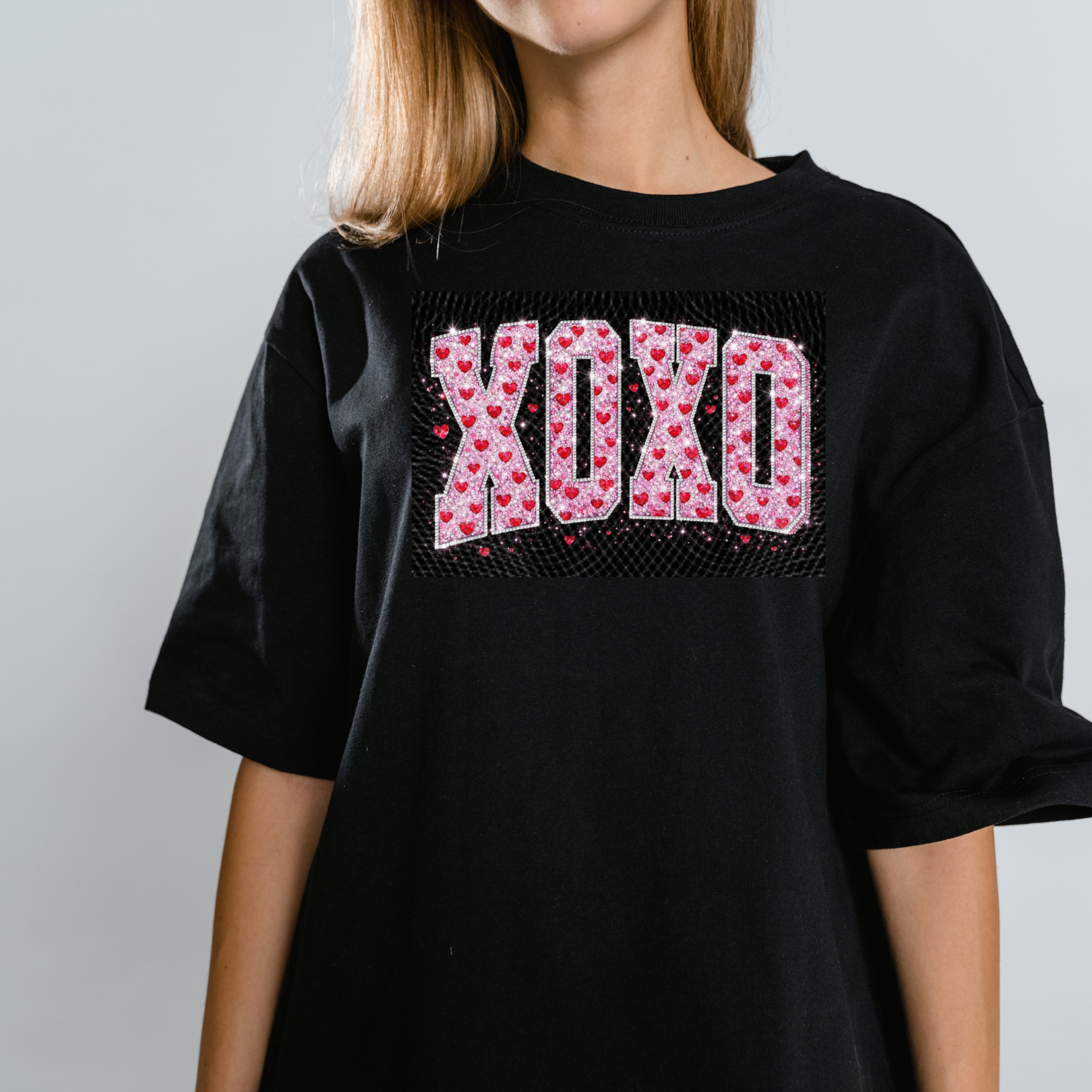 Bling Rhinestone XOXO Heart PNG, Glitter Valentine Love Letter Design, Sparkly Heart Shirt Graphic, Sublimation Digital Download