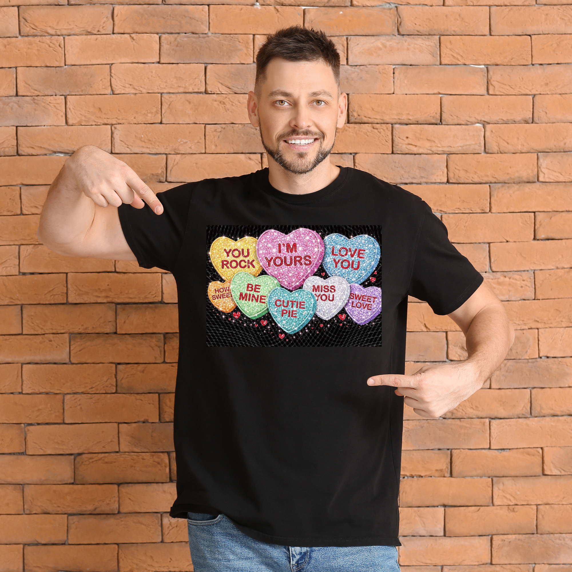 Bling Rhinestone Candy Hearts PNG, Valentine Conversation Hearts Design, Glitter Love Sayings Shirt File, Sublimation Digital Download