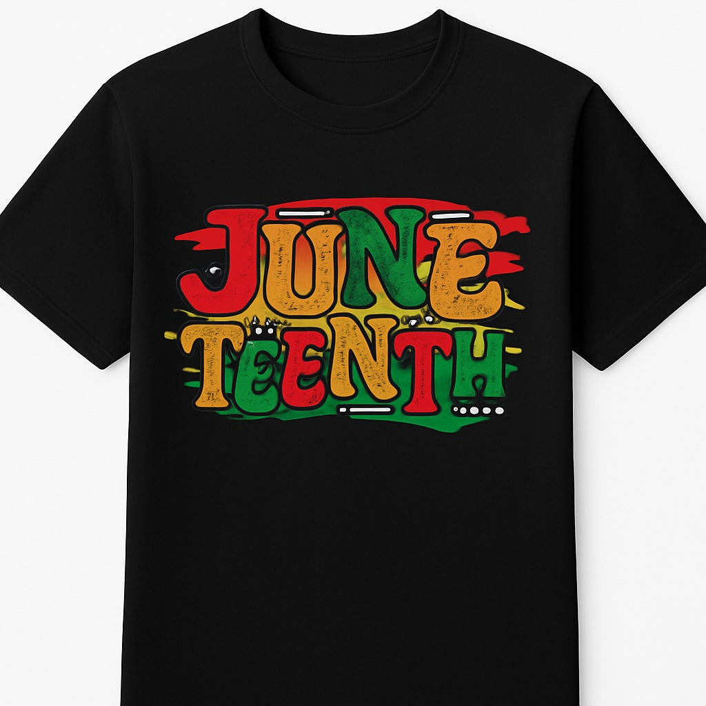 Juneteenth Brush Letter T-Shirt – Red, Yellow & Green Freedom Design
