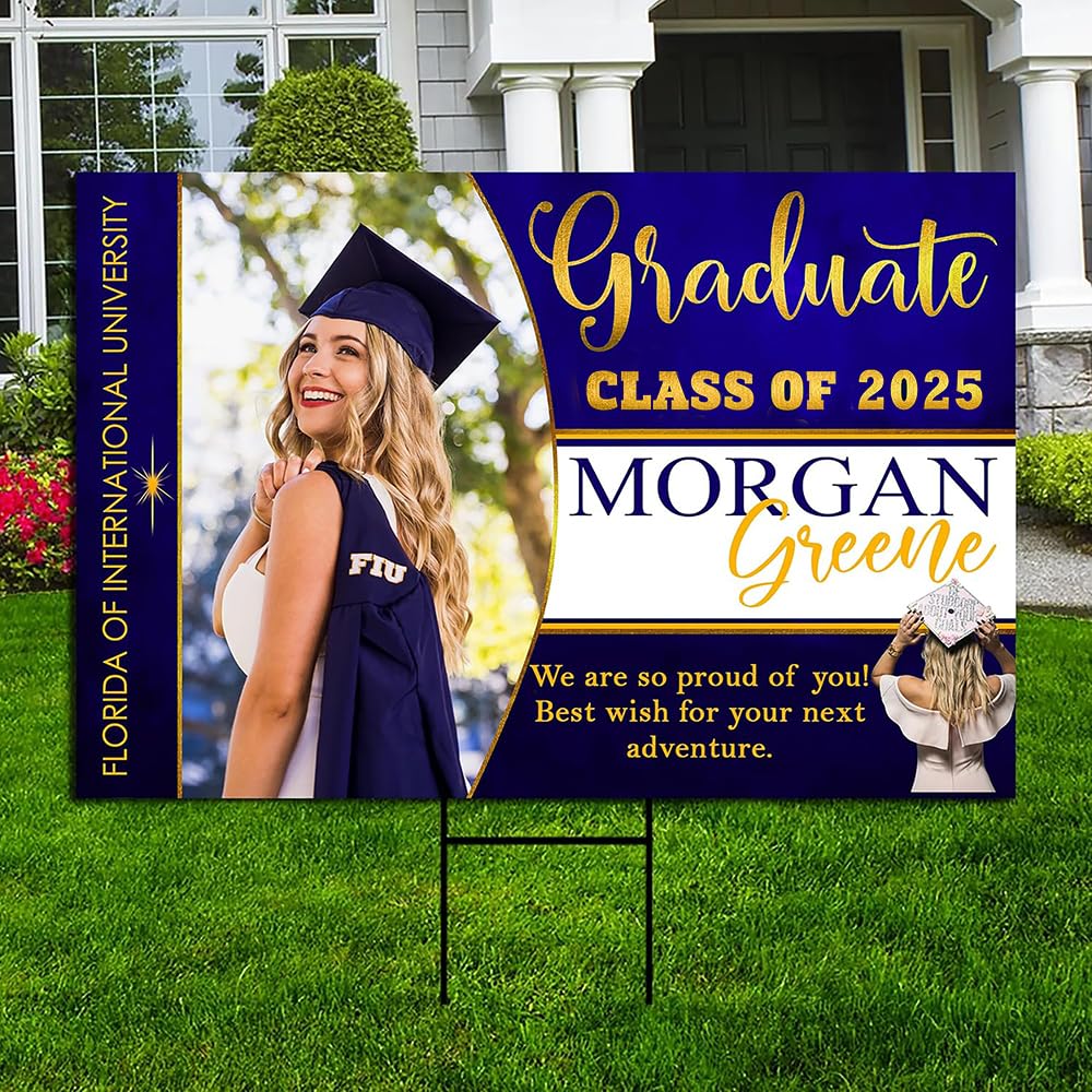 Custom Graduation Lawn Sign – 24” x 18” Personalized Yard Sign with Photo and Metal Stake
