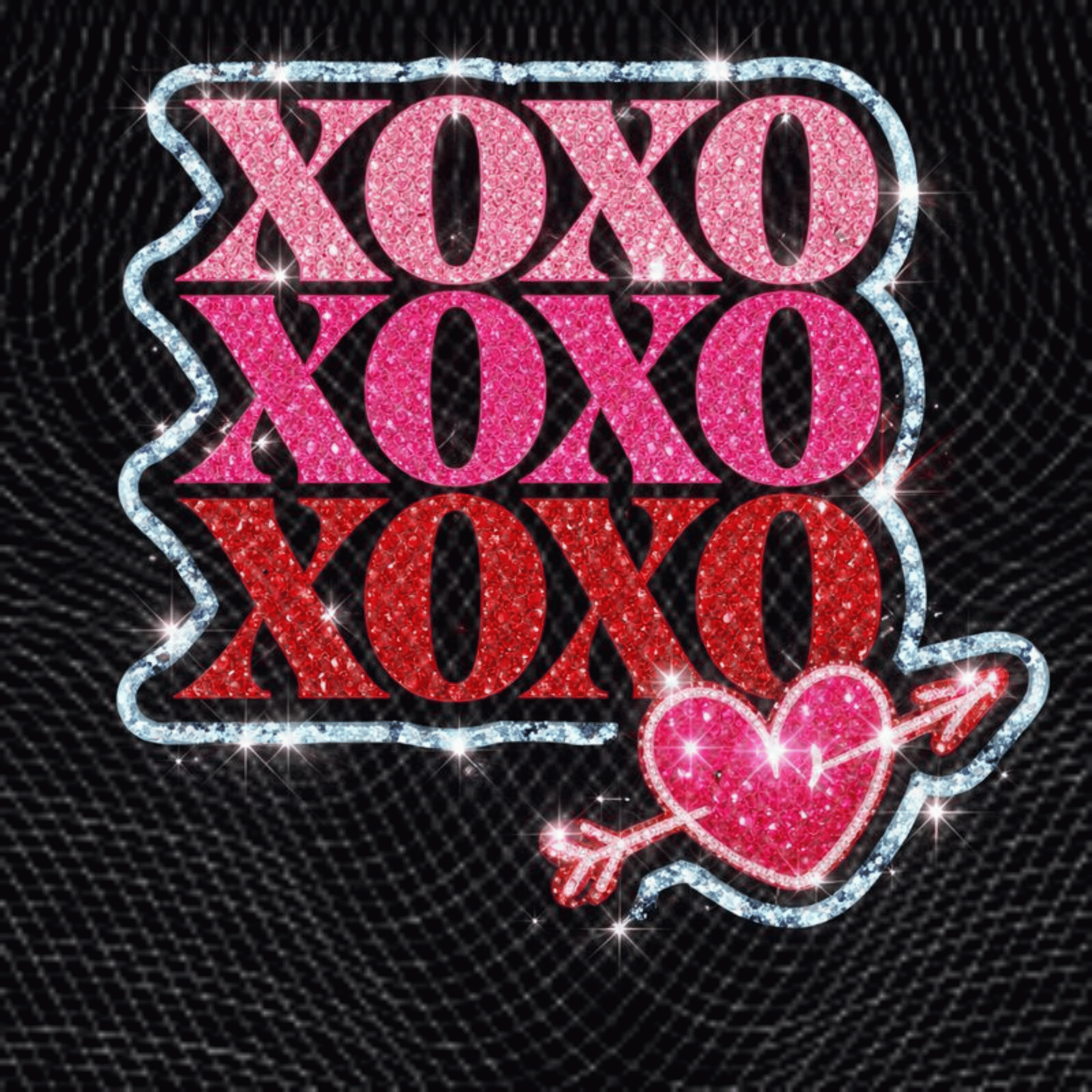 Bling Rhinestone XOXO Stacked PNG, Glitter Valentine Love Design with Heart Arrow, Sparkly Shirt Graphic, Sublimation Digital Download