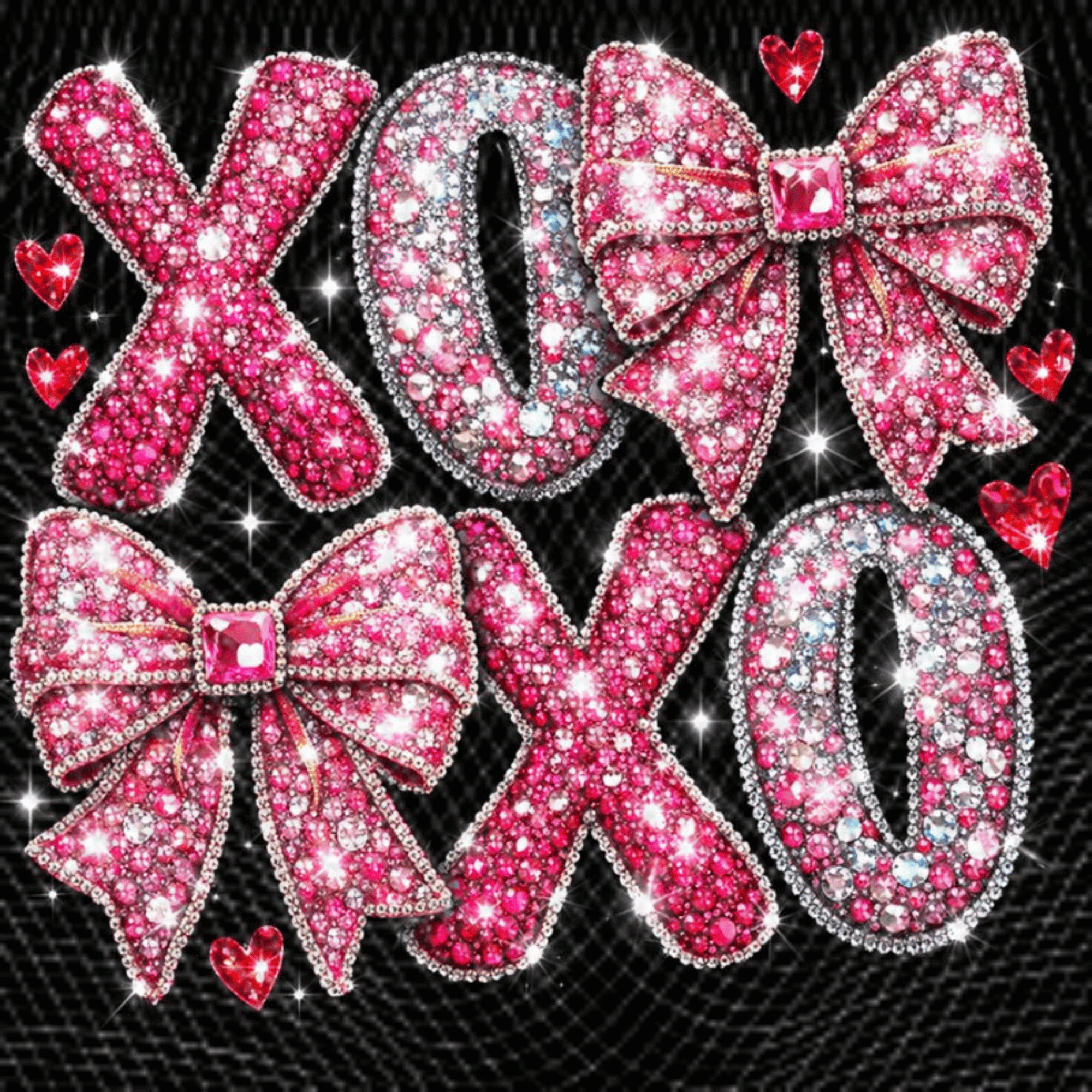 Bling Rhinestone XOXO Bow PNG, Glitter Valentine Love Design, Sparkly Heart Shirt Graphic, Sublimation Digital Download