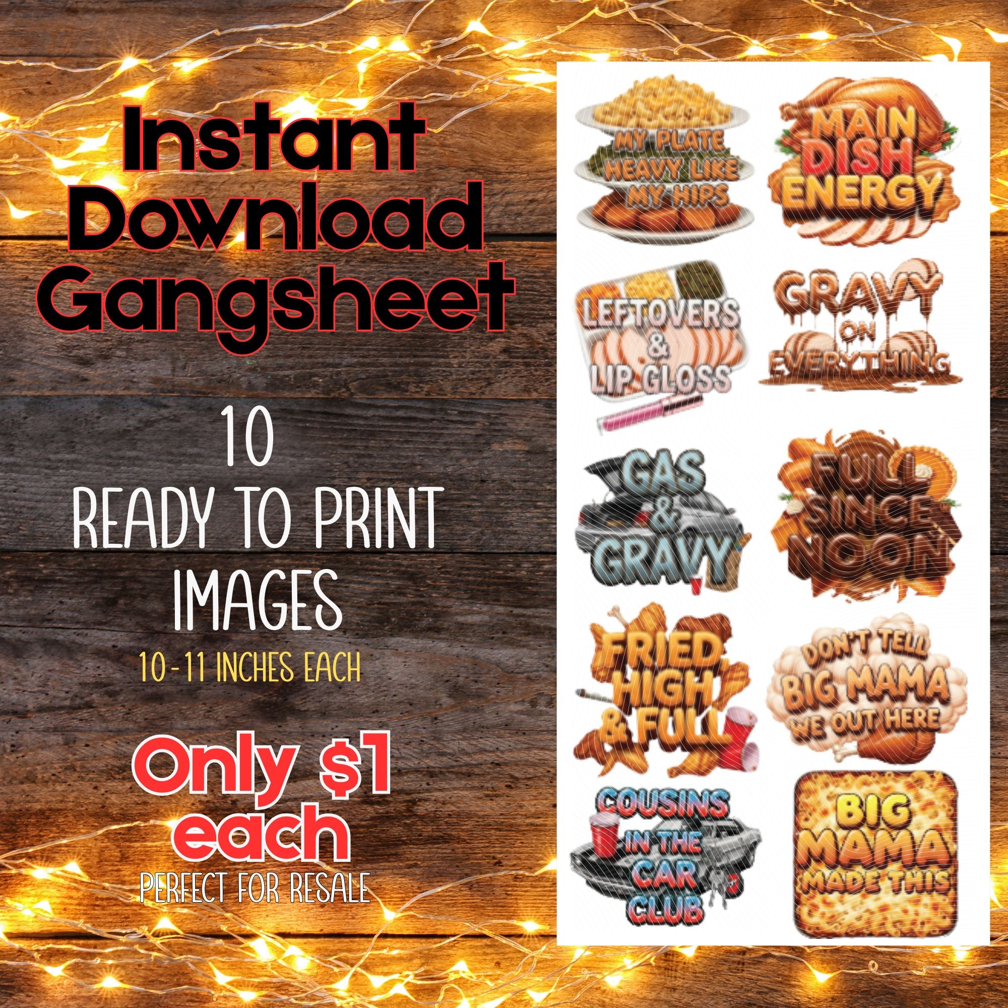 🦃 Instant Download Gangsheet | Main Dish Energy | Black AF Thanksgiving | Ready to Print PNG Files