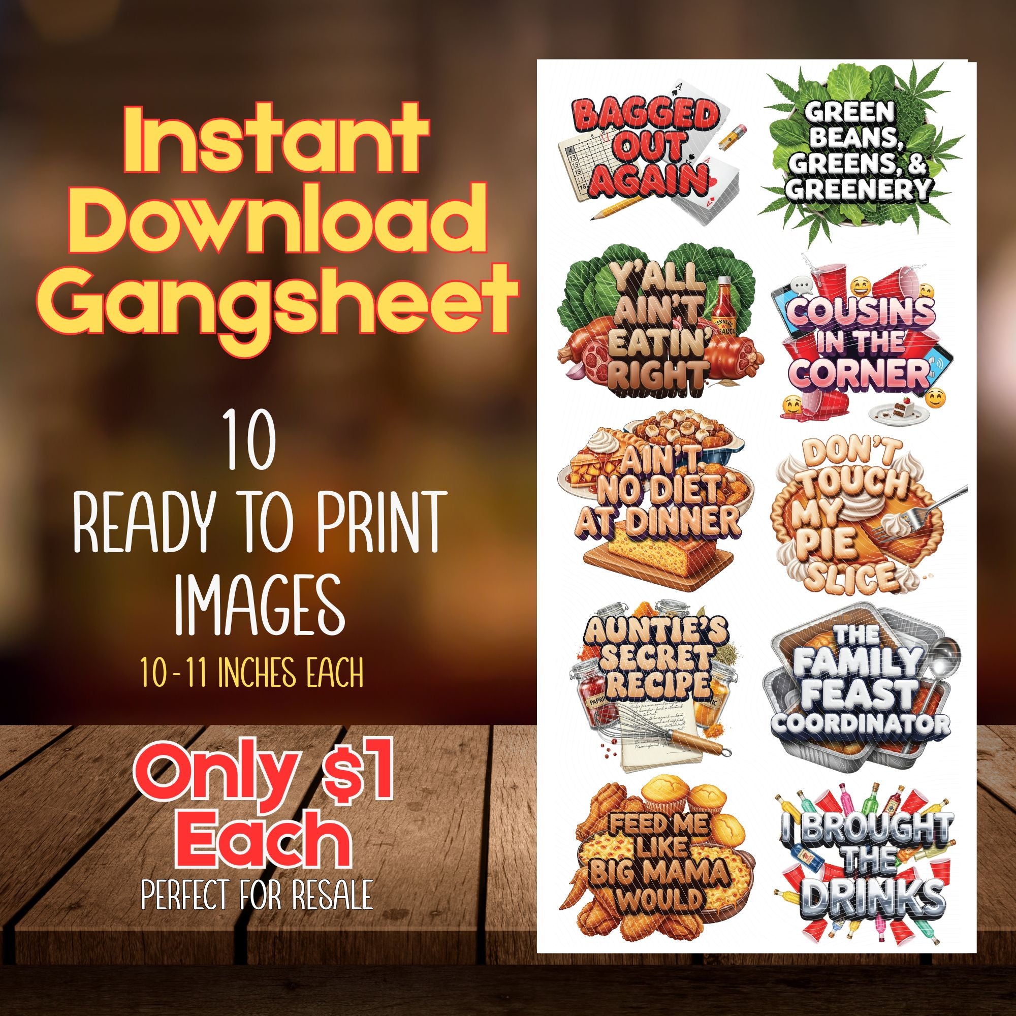 Auntie’s Secret Recipe Gangsheet | Black AF Thanksgiving PNG Bundle | 10 Ready-to-Print DTF/Sublimation Designs