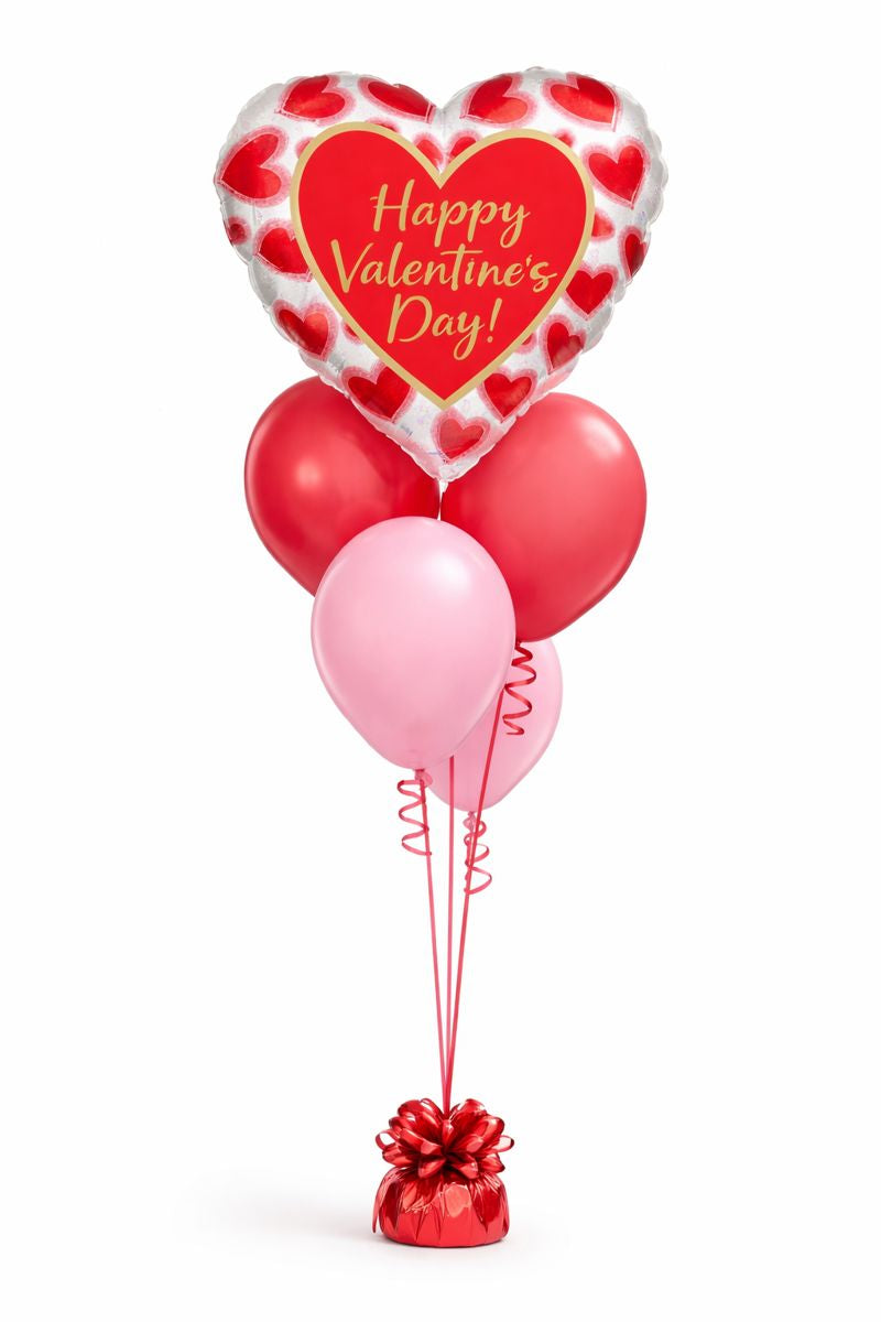 Valentine’s Day Balloon Bouquet – Heart Foil & Latex with Weight