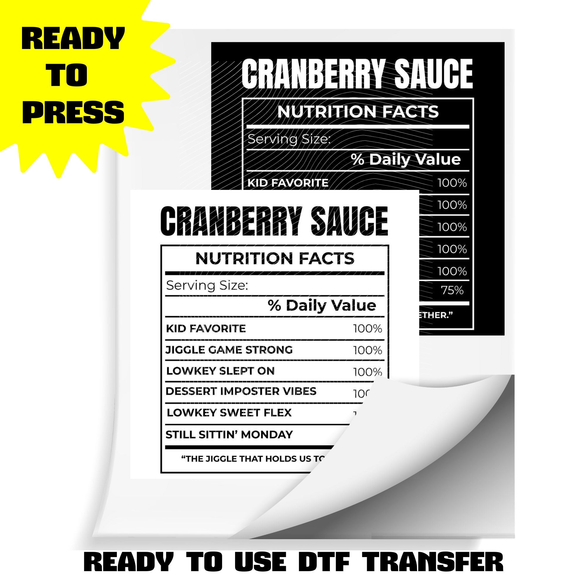 Cranberry Sauce Nutrition Facts | DTF Heat Transfer (Adult & Kids Sizes) | Ready To Press