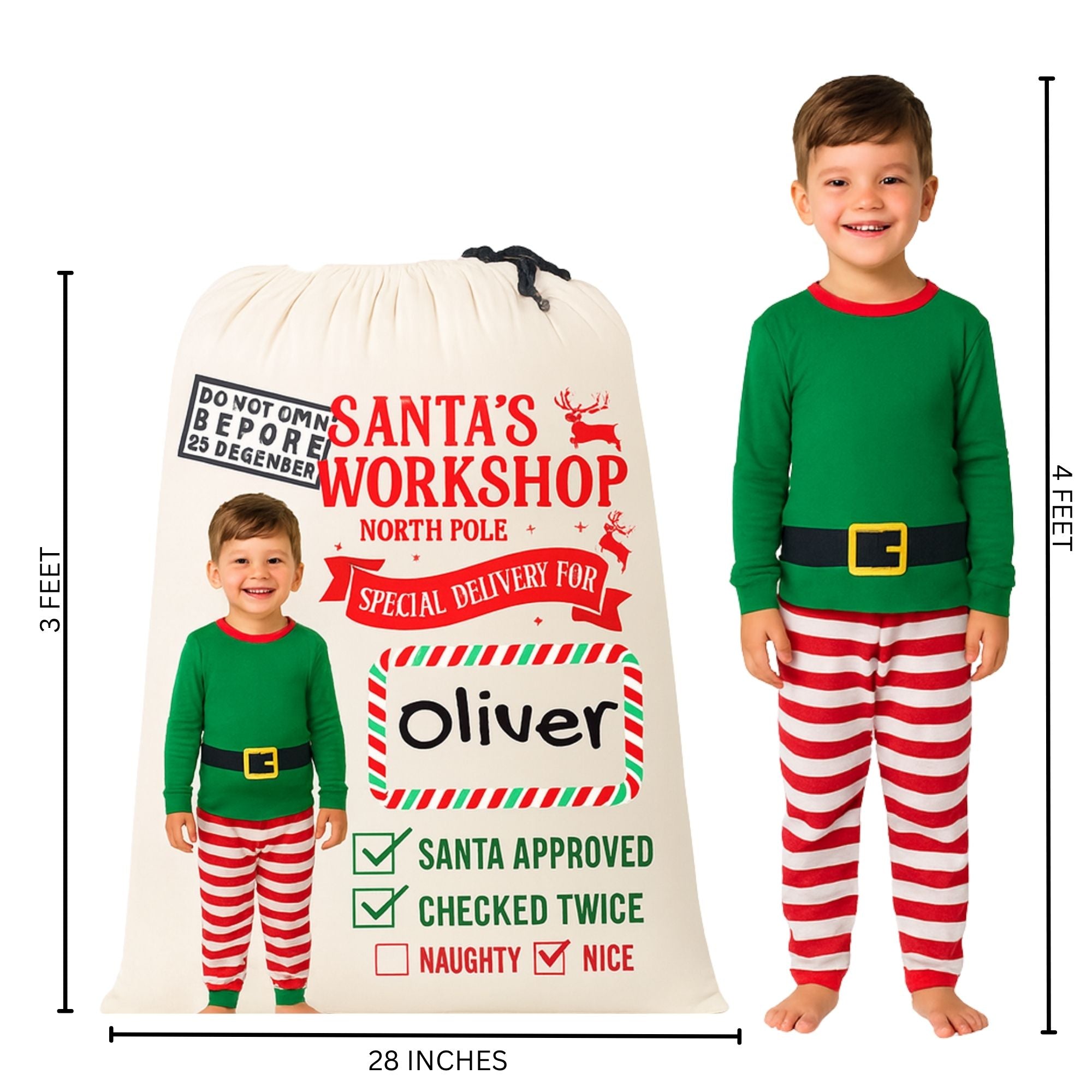🎄 Jumbo Personalized Santa Sack – “Special Delivery from Santa’s Workshop”