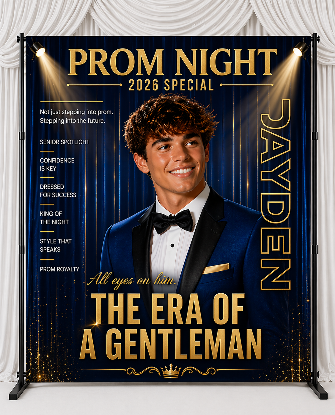 Prom Night Magazine Style Backdrop – Gentleman Theme | Custom Photo, Name & Colors