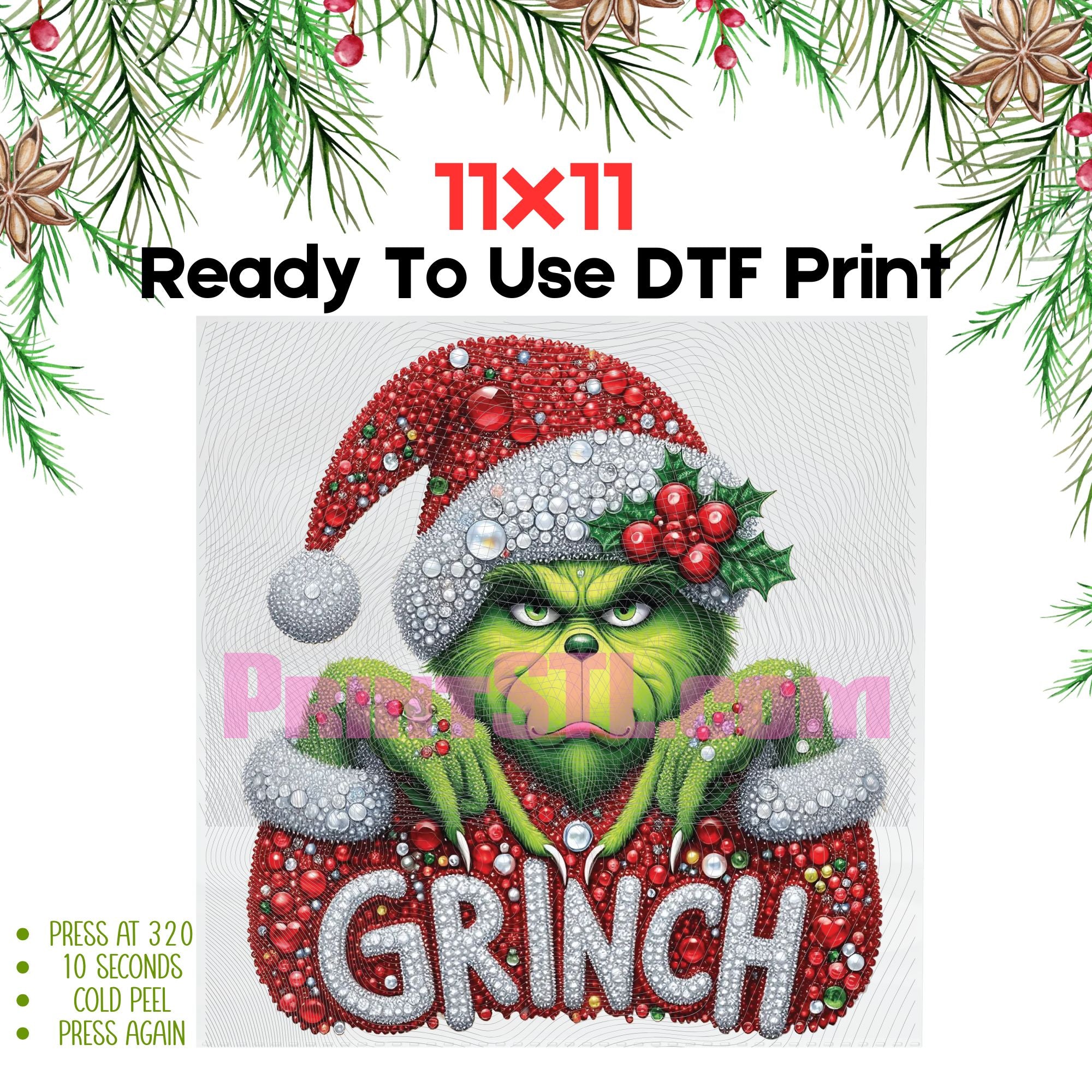 Classic Grinch Head – Rhinestone-Style Christmas Digital File (PNG)
