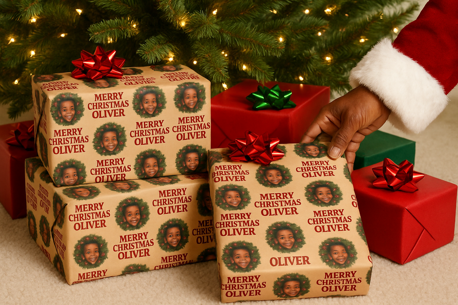 🎄 Personalized Christmas Wrapping Paper – Custom Photo & Name Gift Wrap