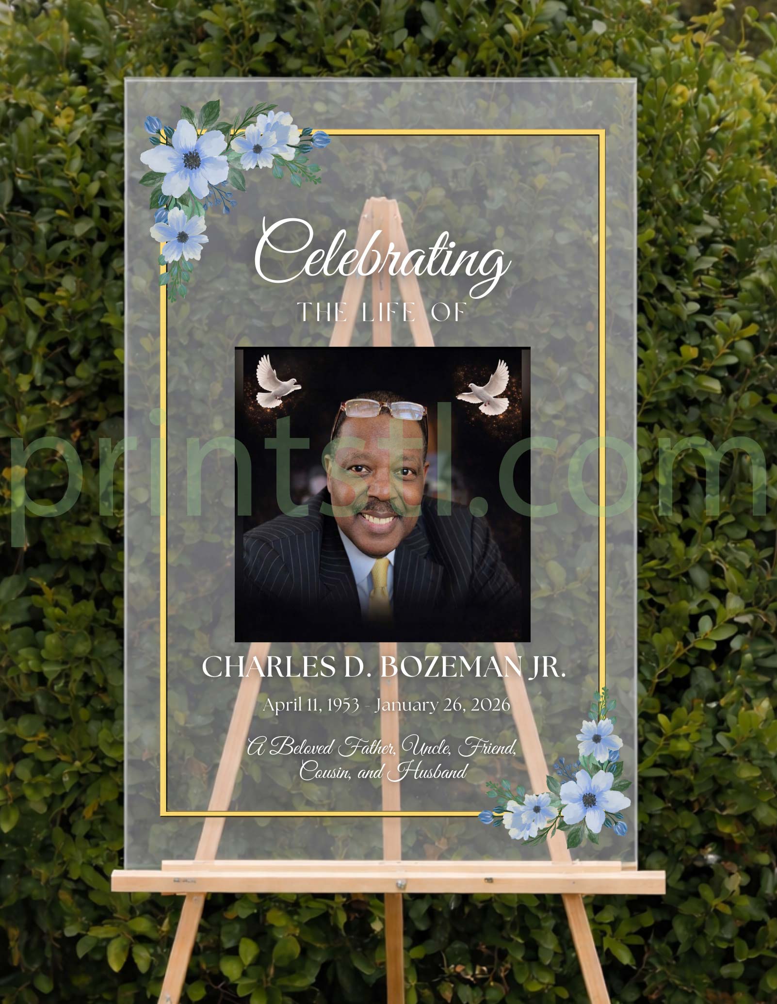 Personalized Acrylic Memorial Sign (24” x 36”) – Celebration of Life Photo Display, Custom Name & Dates