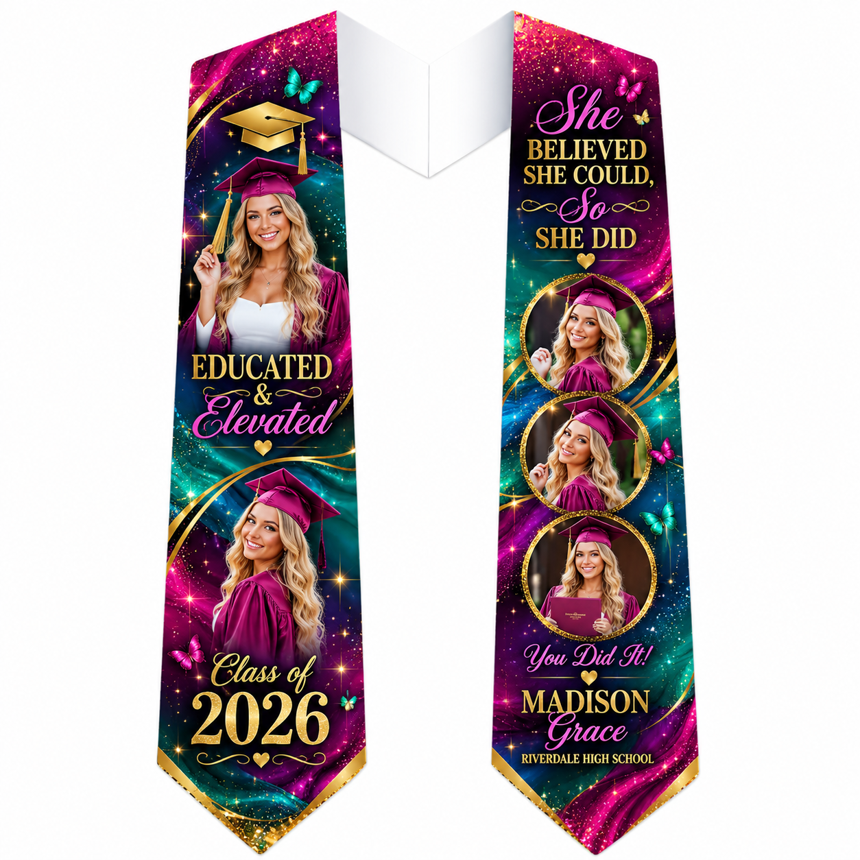 Jewel Tone Graduation Stole | Custom Photo Grad Stole | Custom Colors Available