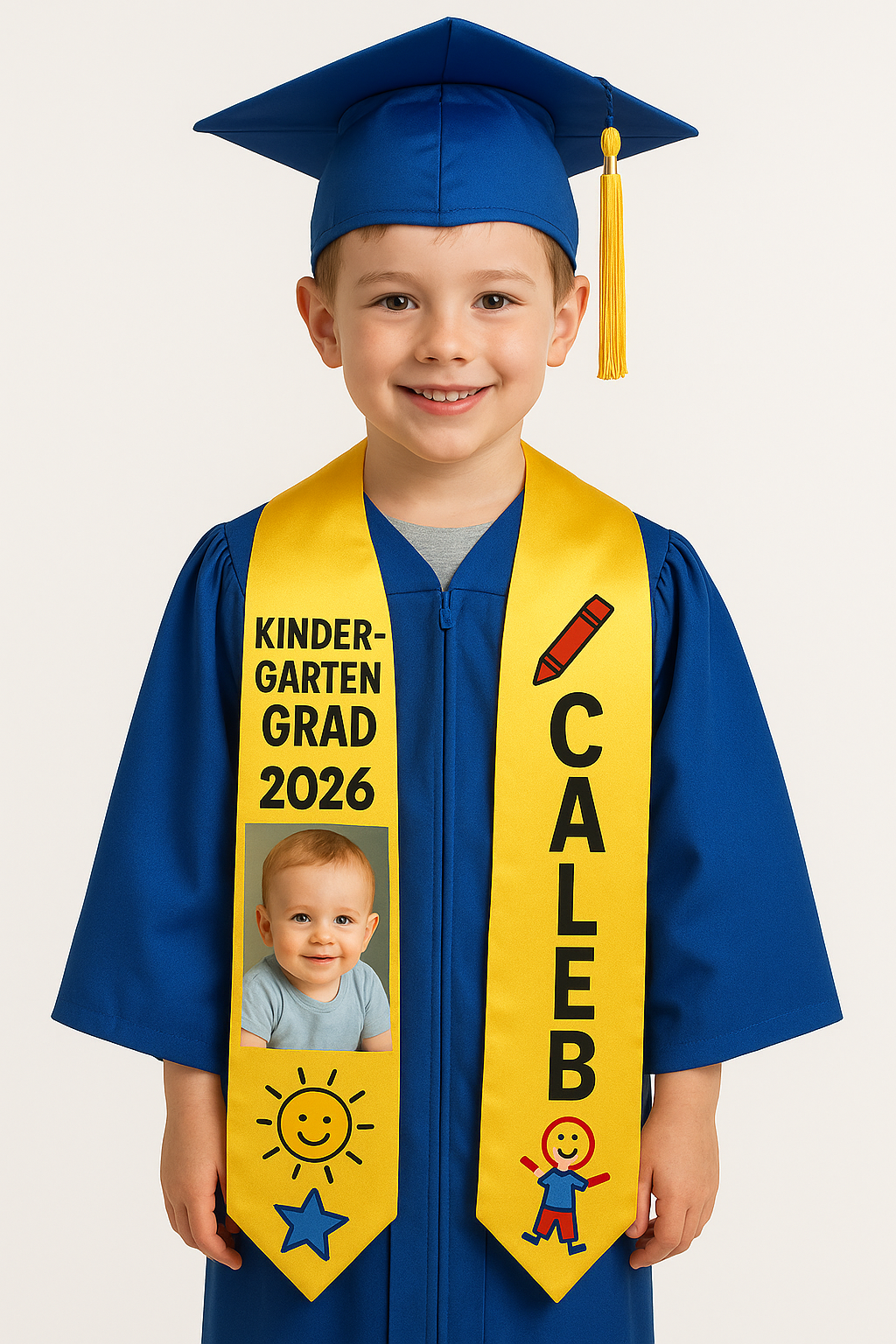 Kindergarten Graduation Stole Template (50” x 4”) | Editable Canva Grad Stole with Photo | Instant Download