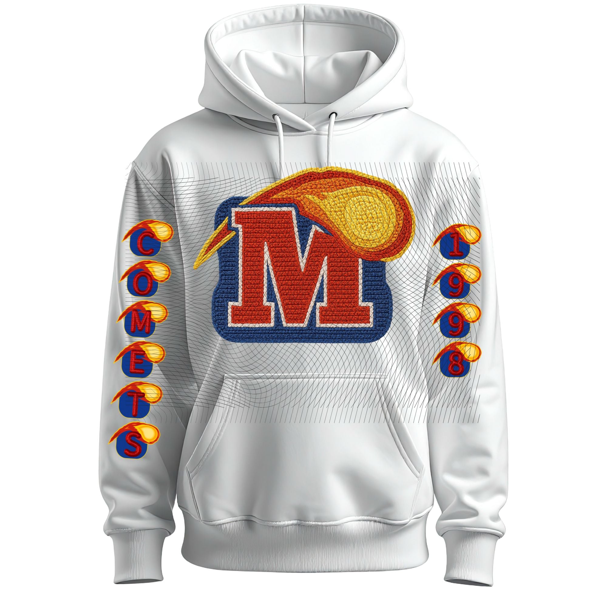 Crochet Look Comets Hoodie – Customizable Year & Name Option | M Logo Design