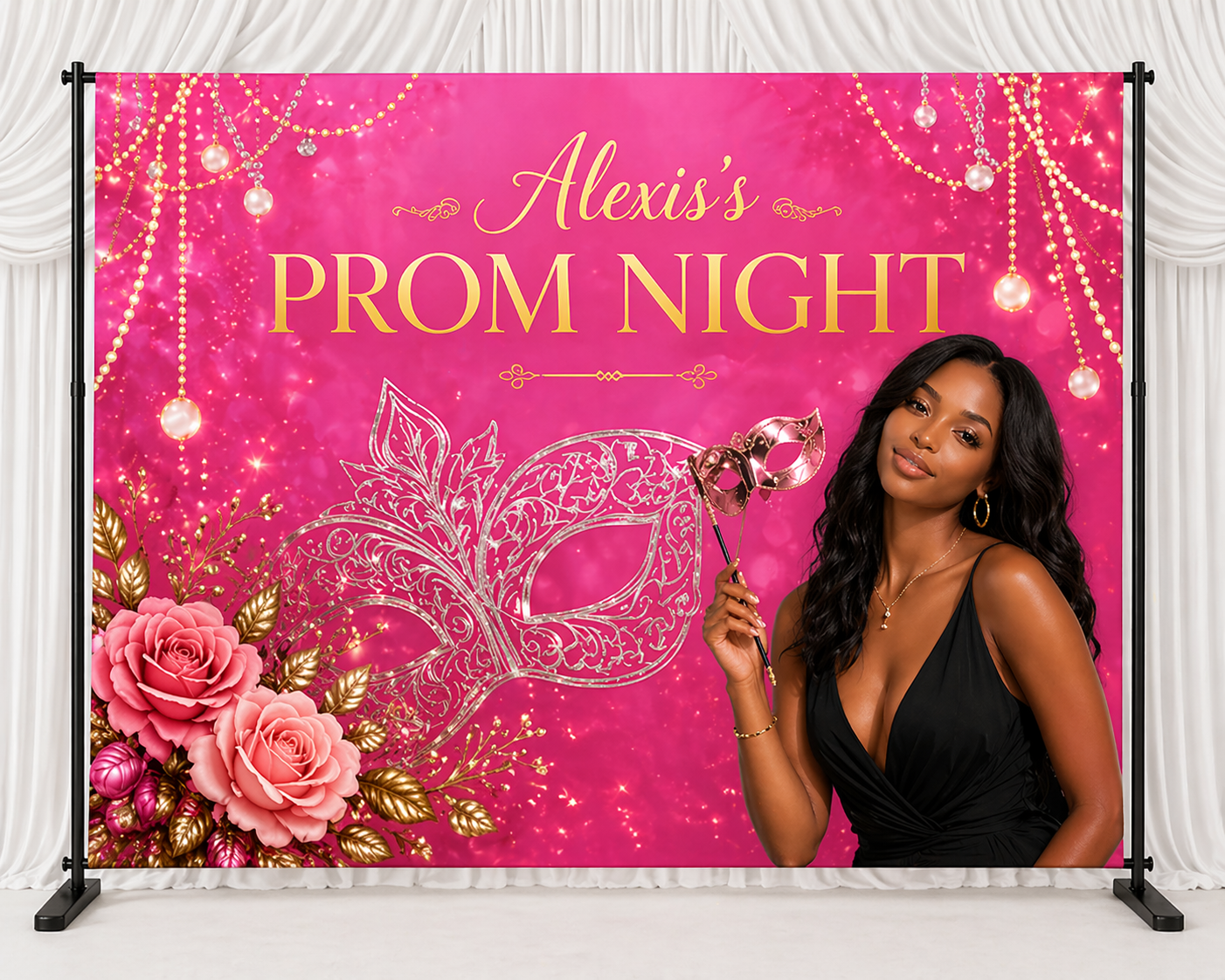 Masquerade Prom Backdrop – Custom Photo, Name & Any Color | Prom Send-Off Backdrop