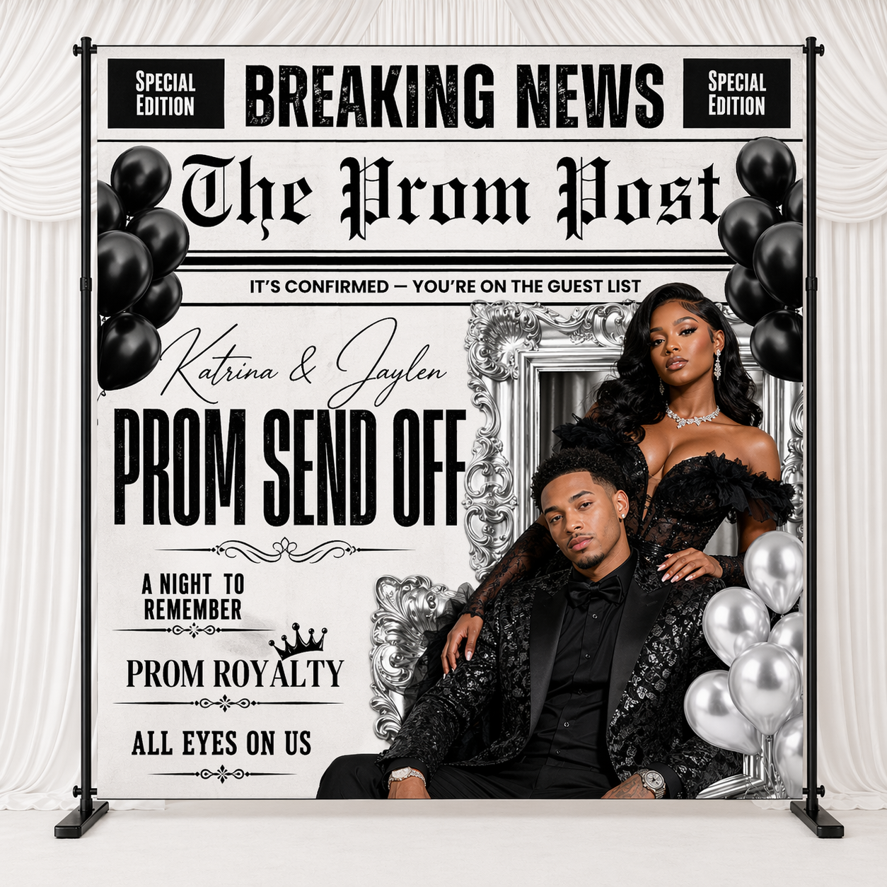 Glam Prom Newspaper Backdrop | Breaking News Prom Send-Off Backdrop | Custom Prom Photo Background