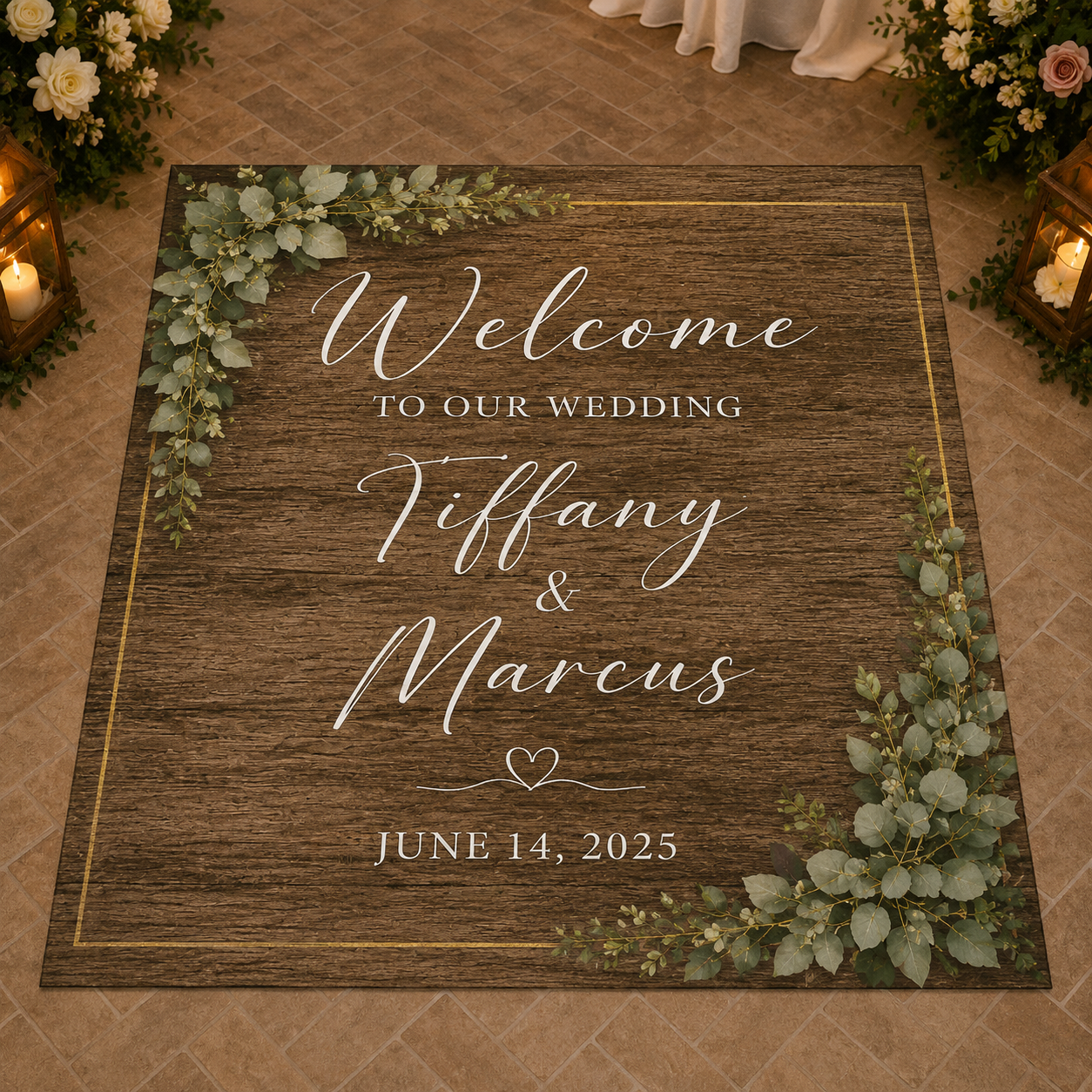Rustic Charm Wedding Floor Decal | Personalized Wedding Floor Wrap