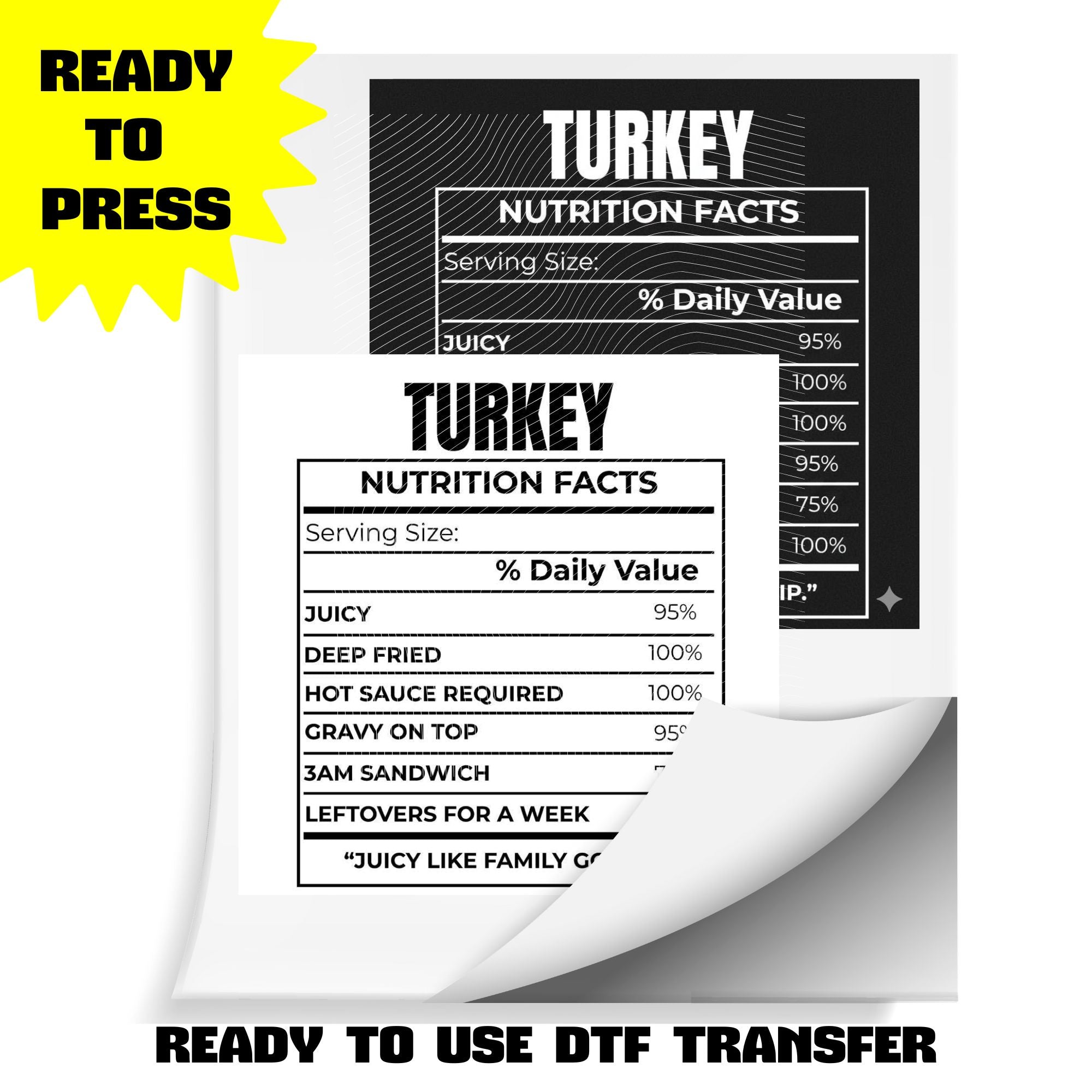 Turkey Nutrition Facts | DTF Heat Transfer (Adult & Kids Sizes) | Ready To Press