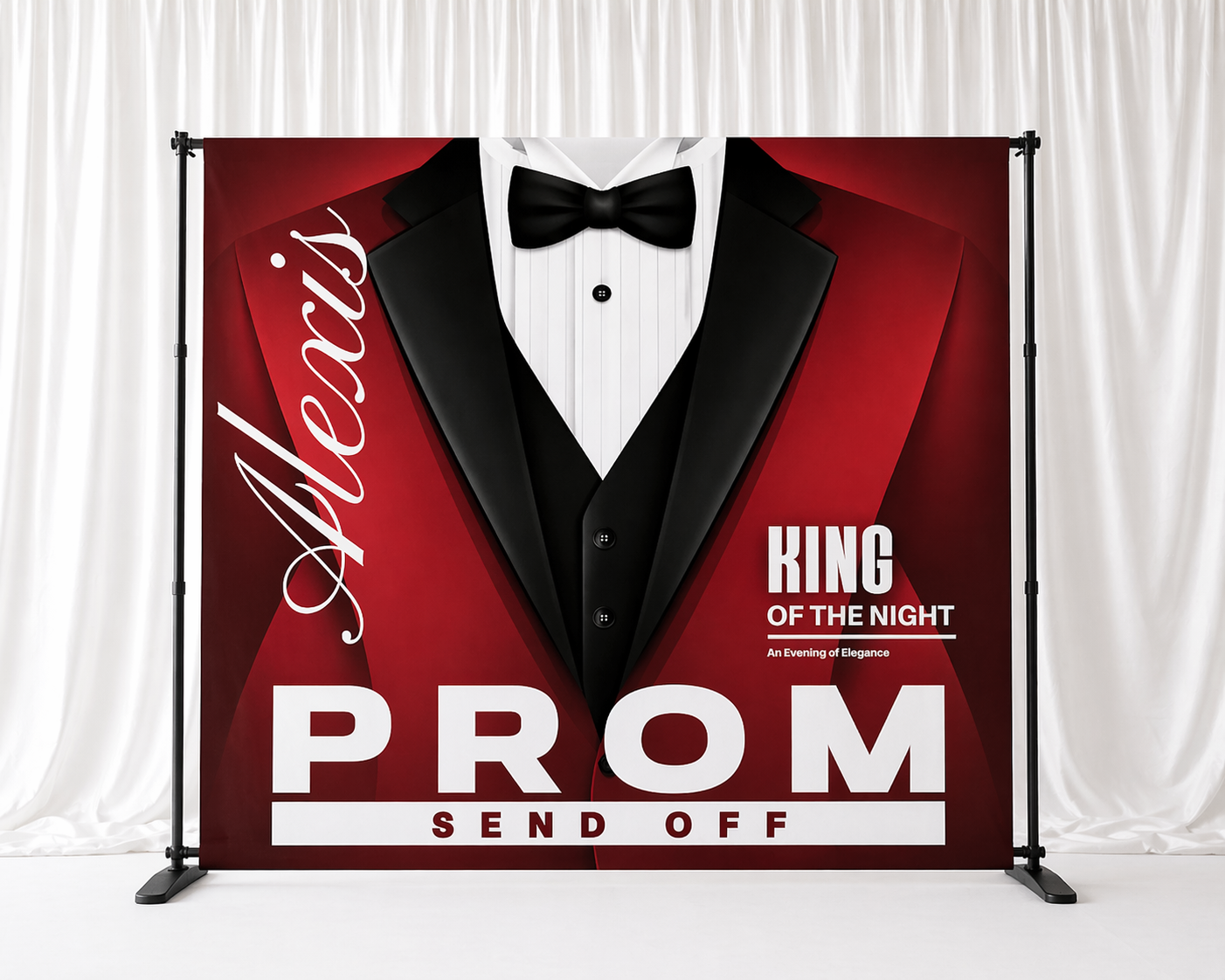 Prom Send-Off Tuxedo Backdrop – Custom Name & Any Color Combo | Prom Night Photo Backdrop