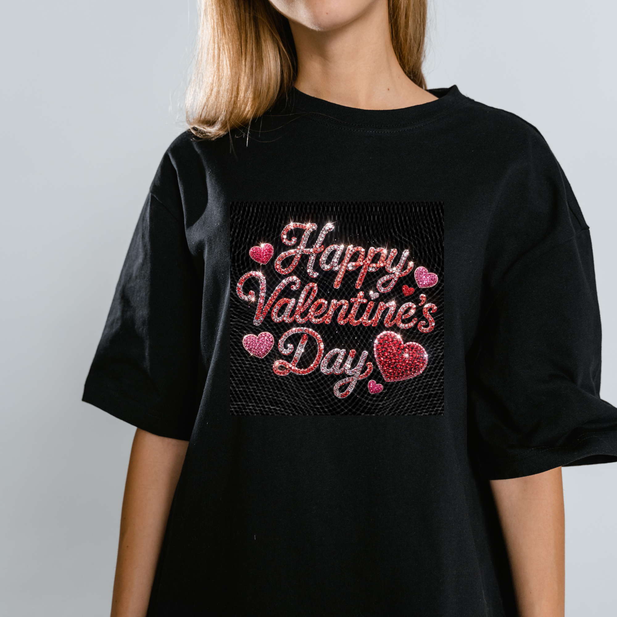 Bling Happy Valentine’s Day PNG | Rhinestone Heart Valentine Design | Sparkle Valentine Clipart Digital Download