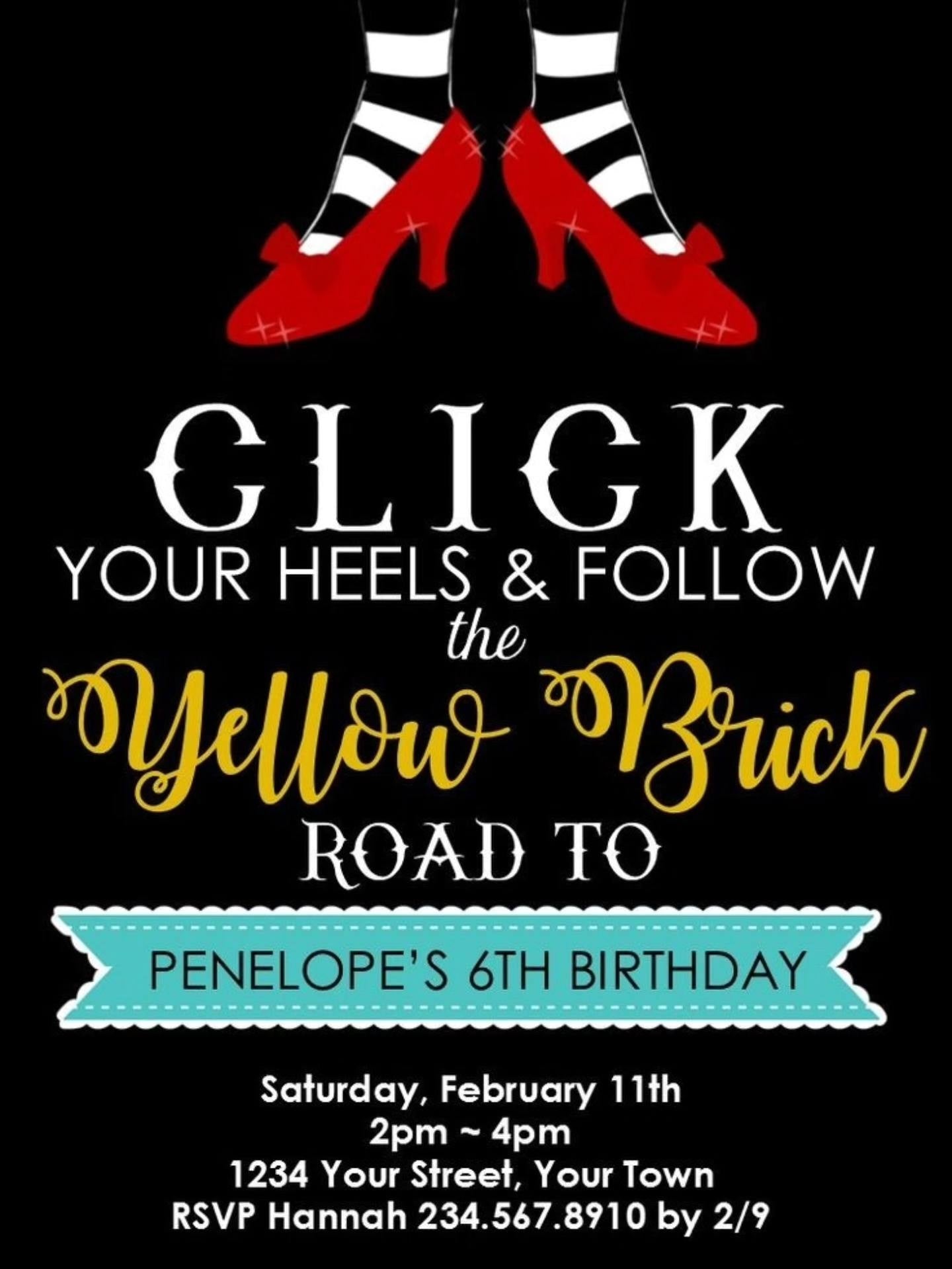 Yellow Brick Road Birthday Invitation – Wizard-Inspired Party Invite, Editable Template or Printed