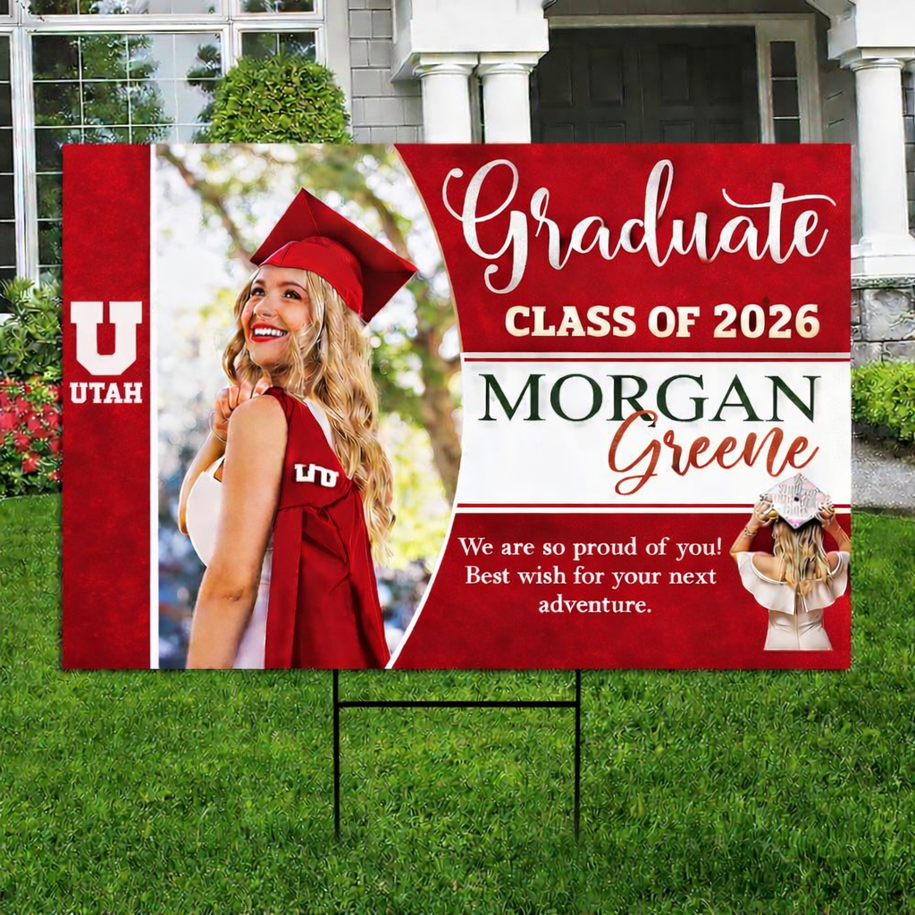 Custom Graduation Lawn Sign – 24” x 18” Personalized Yard Sign with Photo and Metal Stake