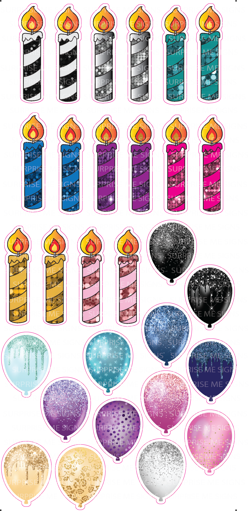 FLAIR Balloons & Candles Yard Card (Plain or Glitter Available)