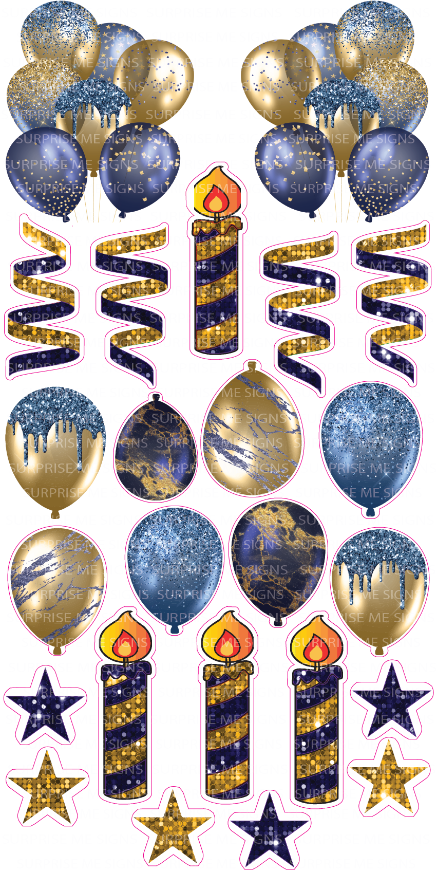 Flair BLUE & GOLD Yard Card (Glitter and Plain Available)