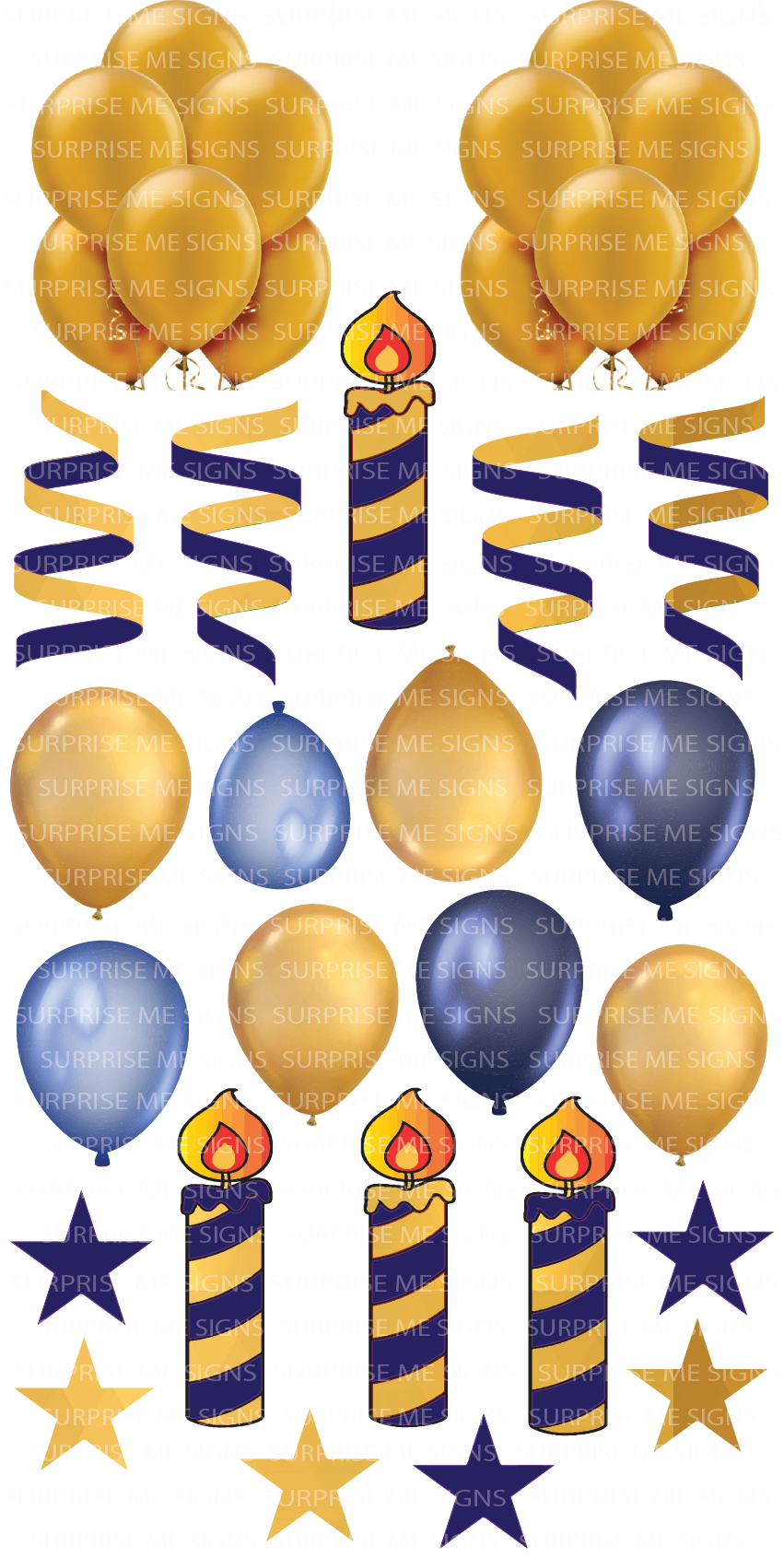 Flair BLUE & GOLD Yard Card (Glitter and Plain Available)