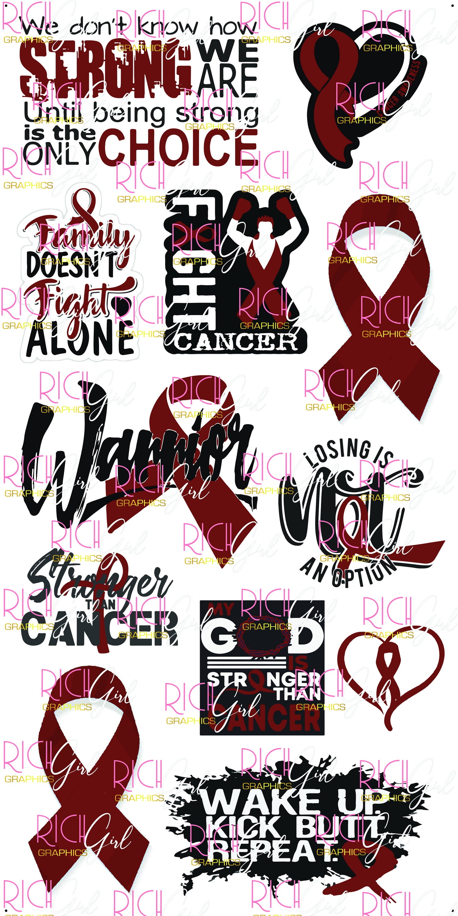 Cancer - Maroon Burgundy Ribbon Yard Card