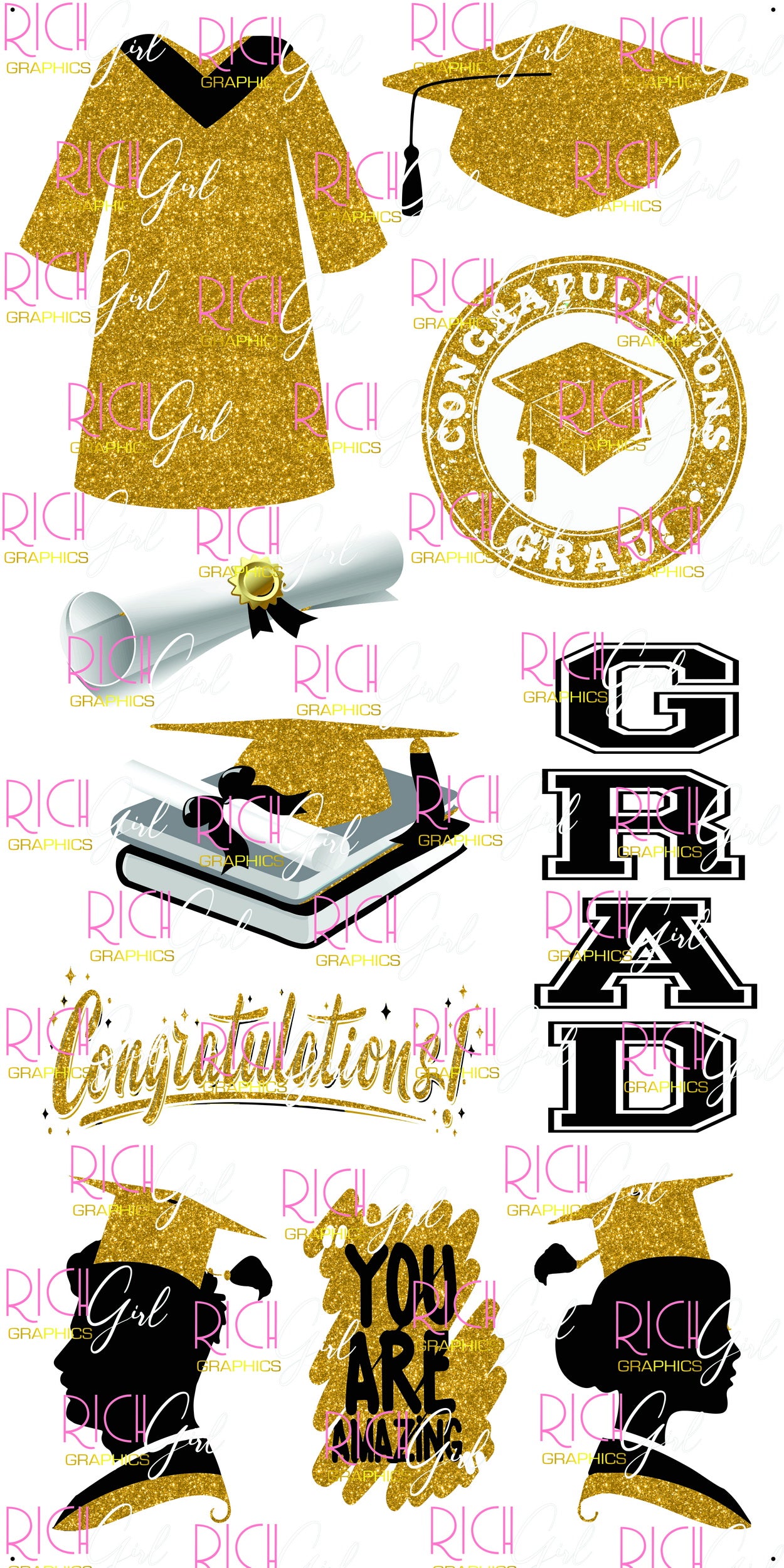 Graduation Flair GOLD Yard Card (Available in Glitter & Plain)