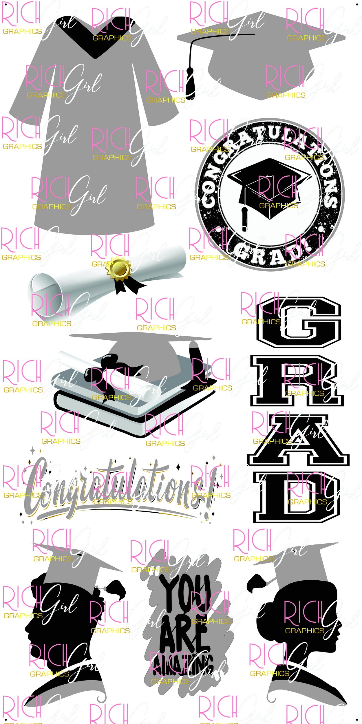 Graduation Flair GRAY SILVER Yard Card (Available in Glitter & Plain)
