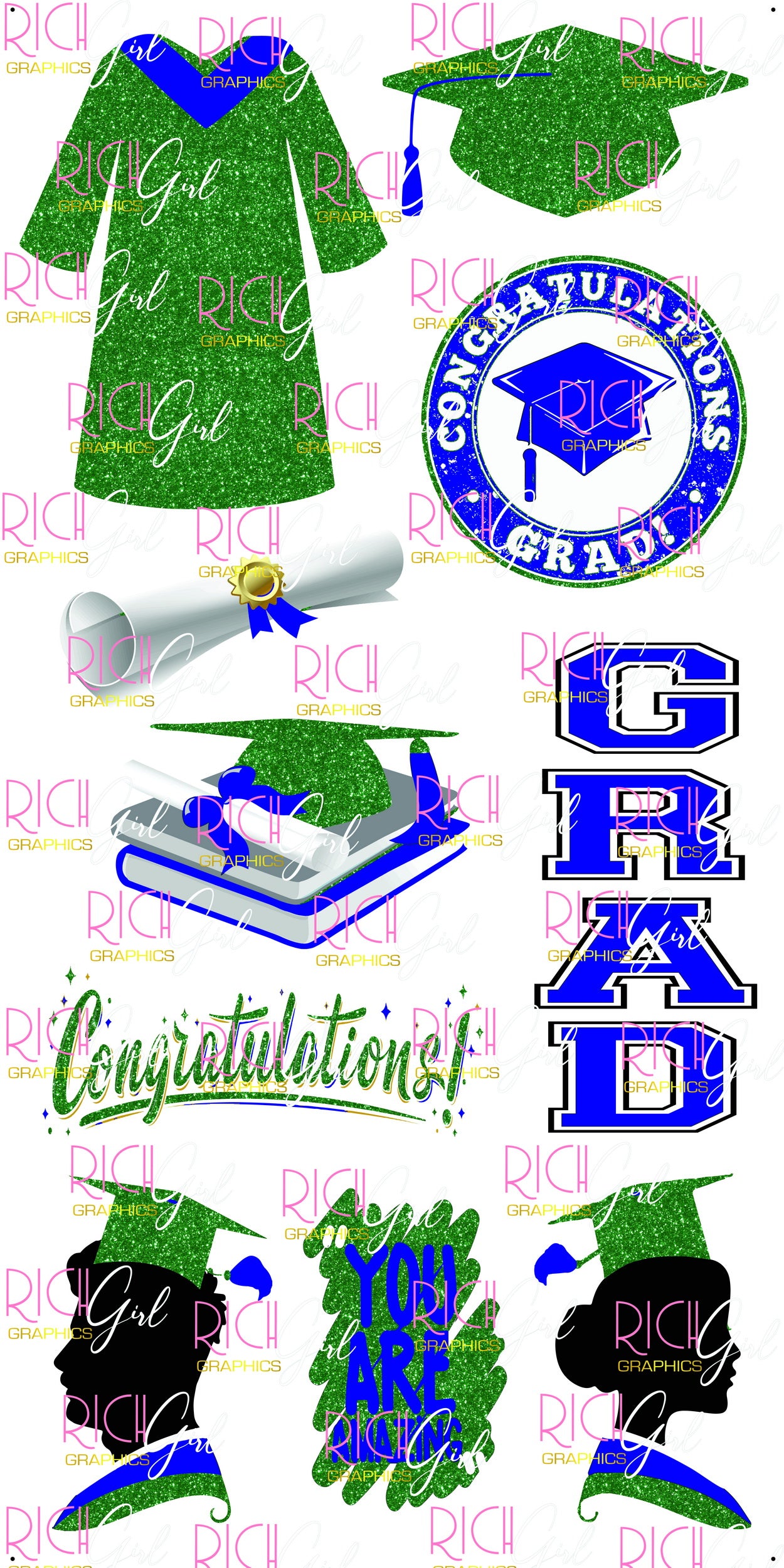 Graduation Flair GREEN Yard Card (Available in Glitter & Plain)