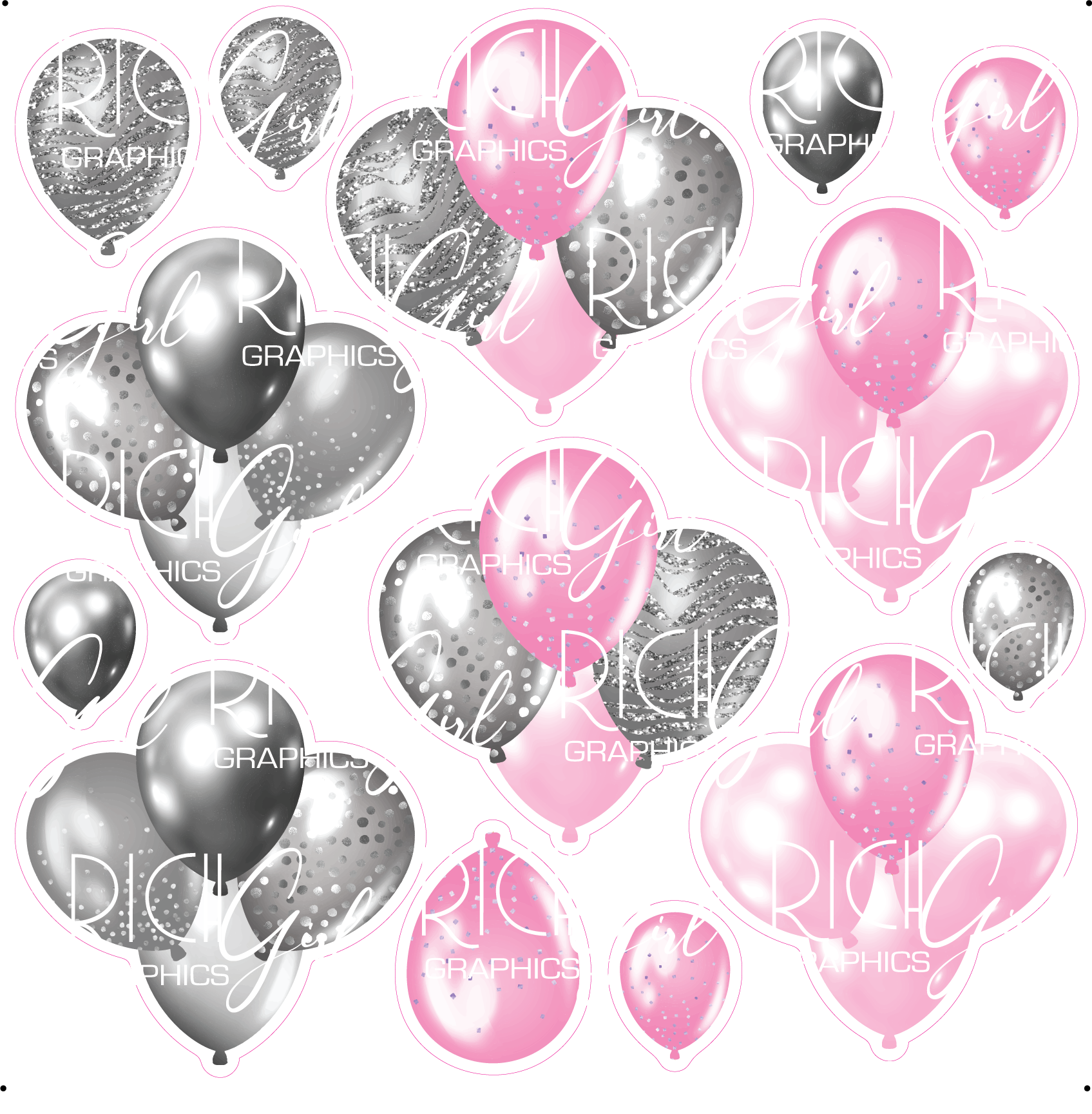 Pink & Silver Balloons Yard Card