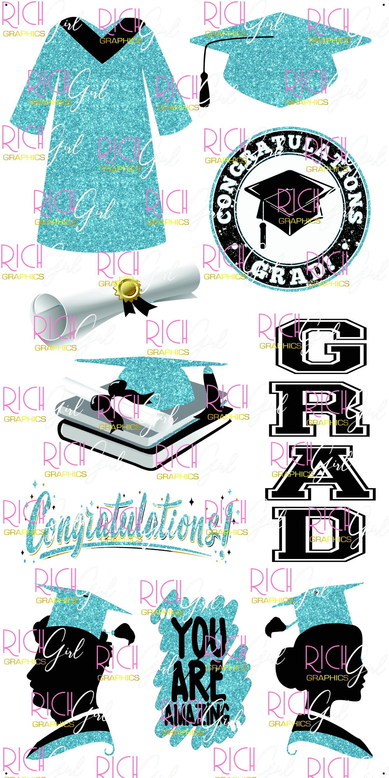 Graduation Flair LIGHT BLUE Yard Card (Available in Glitter & Plain)