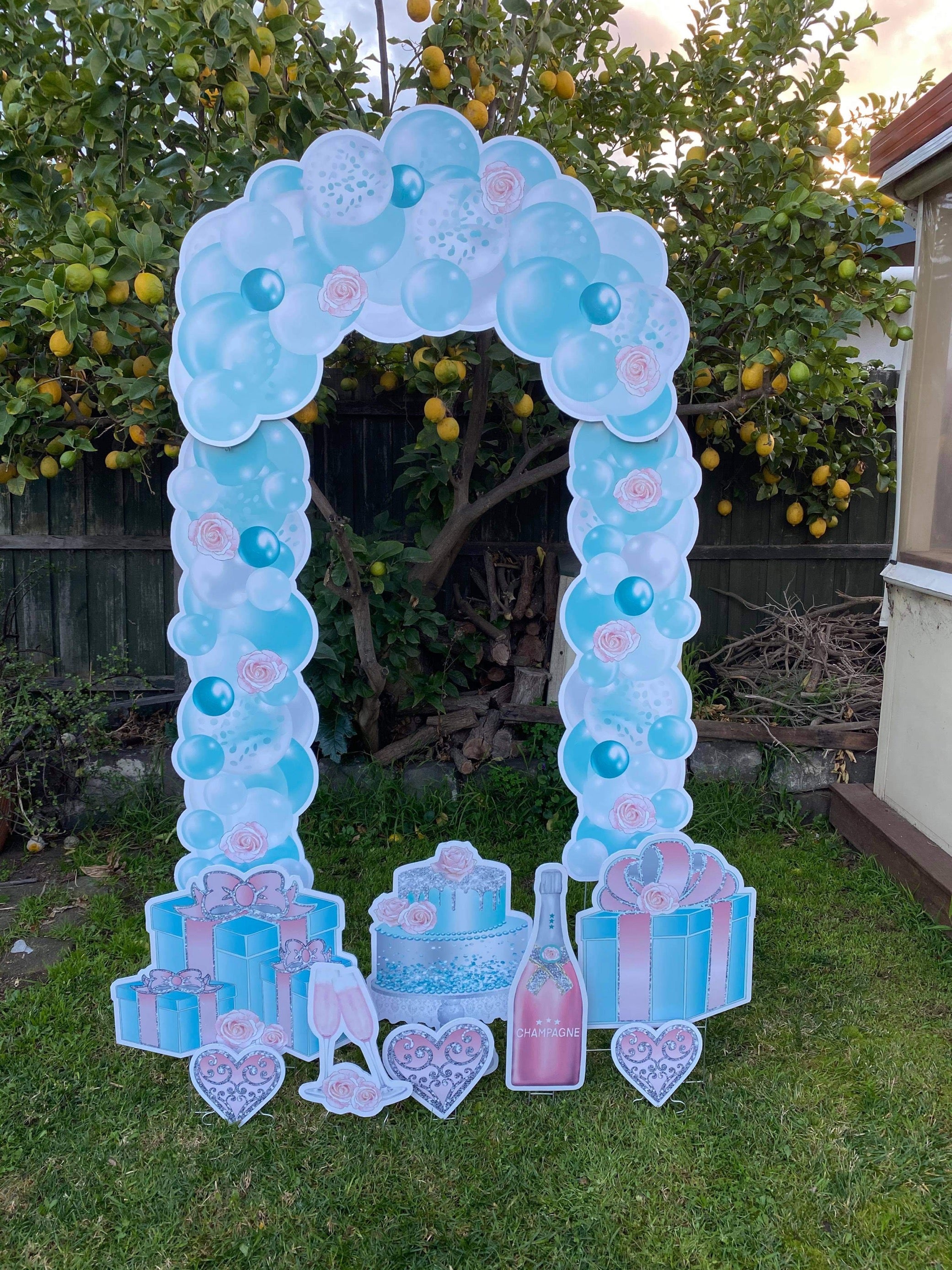 Balloon Arch Yard Card - Teal and Blush