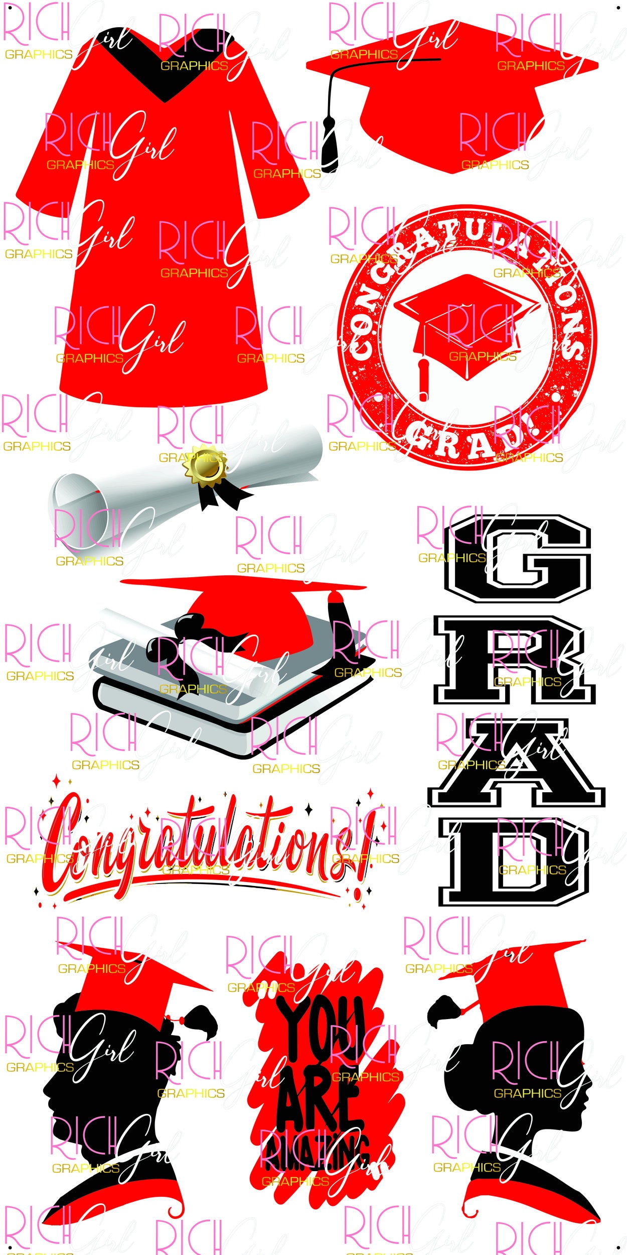 Graduation Flair RED Yard Card (Available in Glitter & Plain)