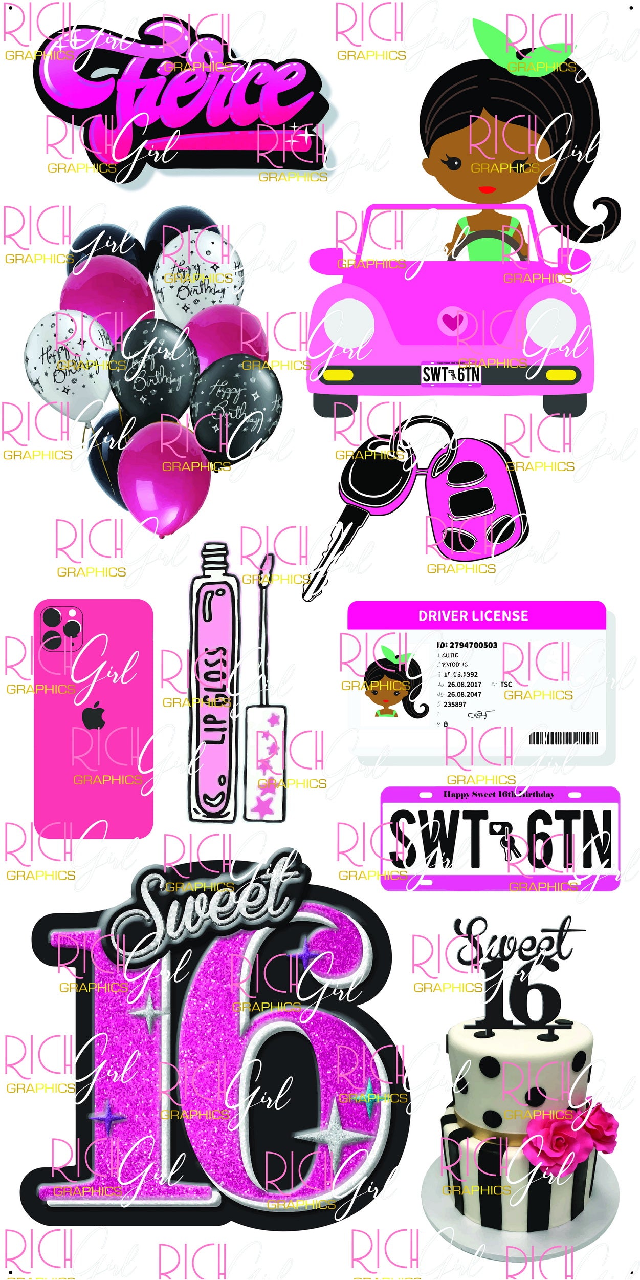 Sweet 16 Yard Card (Dark and Light Skintones Available)