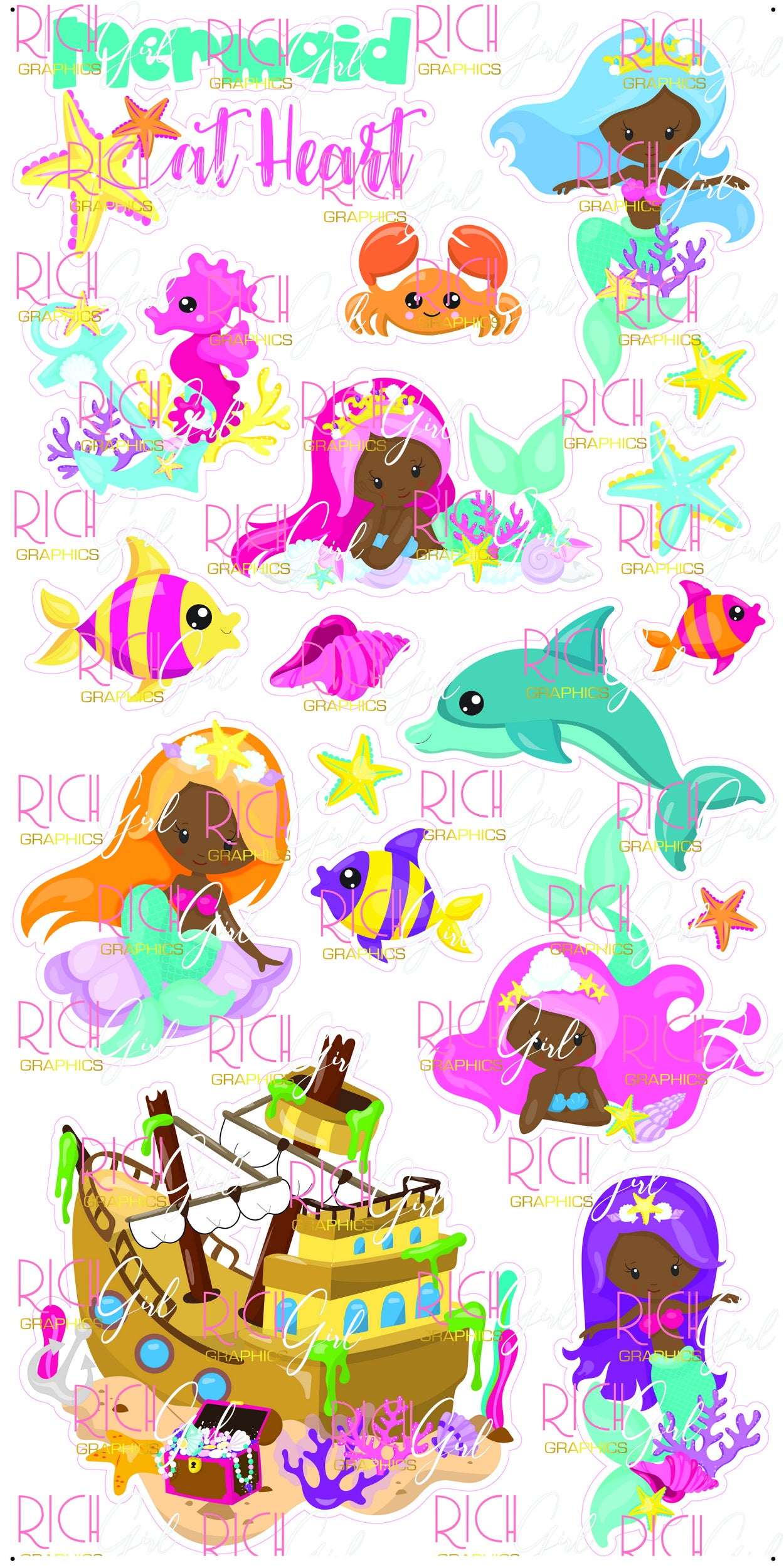 Mermaids Printed & Cut Only Yard Card (Light & Dark Skin Tone)