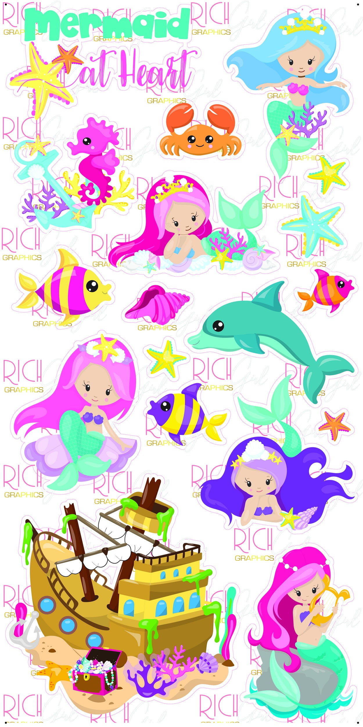 Mermaids Printed & Cut Only Yard Card (Light & Dark Skin Tone)