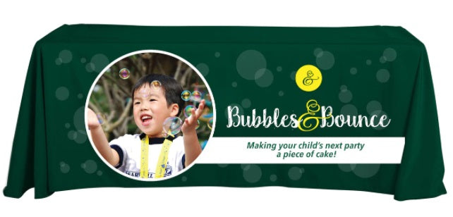 Custom Printed Tablecloth – Front Logo Only – Full Color Table Cover for Events & Trade Shows