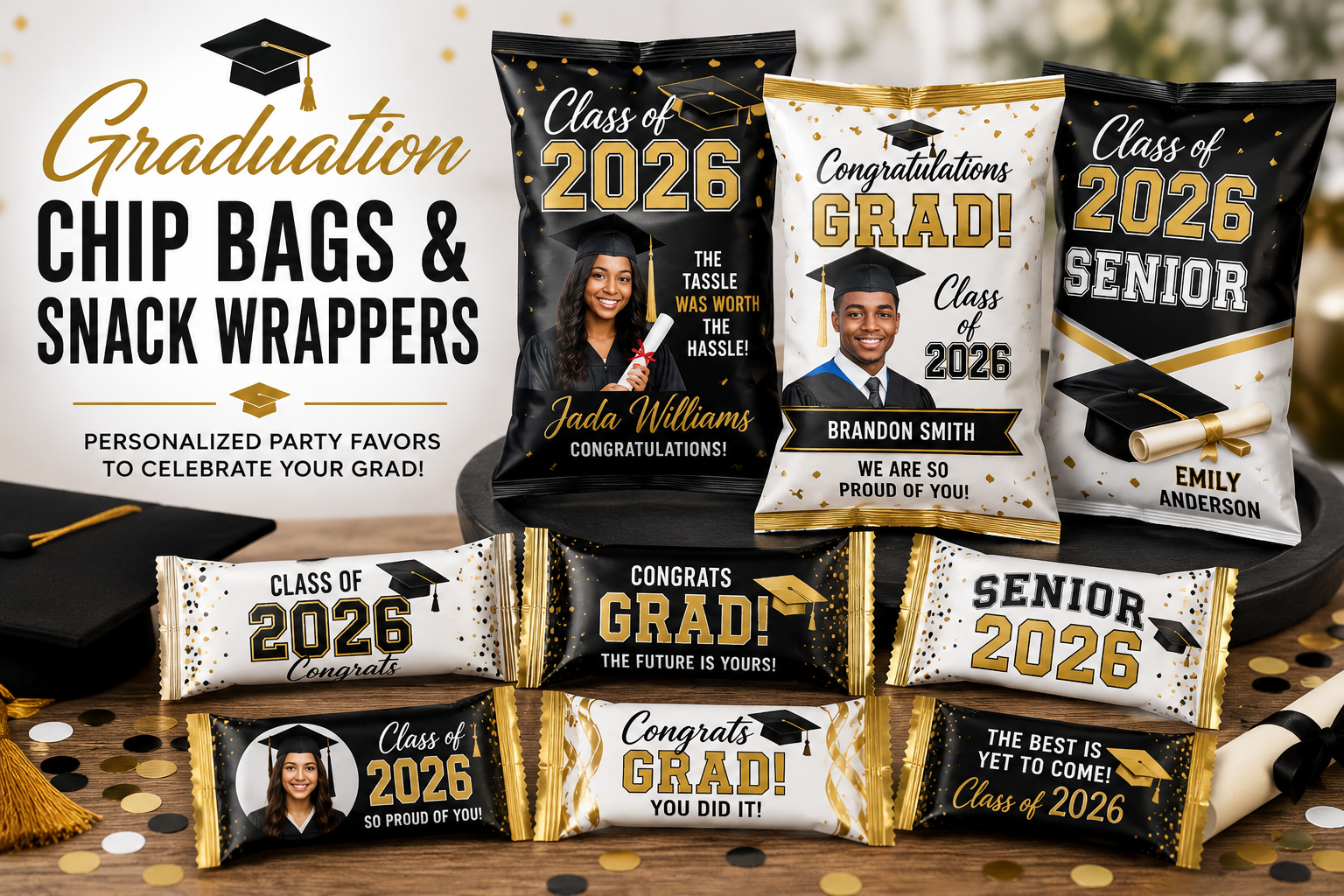 Graduation Chip Bags & Snack Wrappers | Custom Graduation Party Favors ...