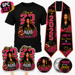 6pc Graduation Set Including Shirt, Stole, Fans & Buttons | Personalized Grad Bundle