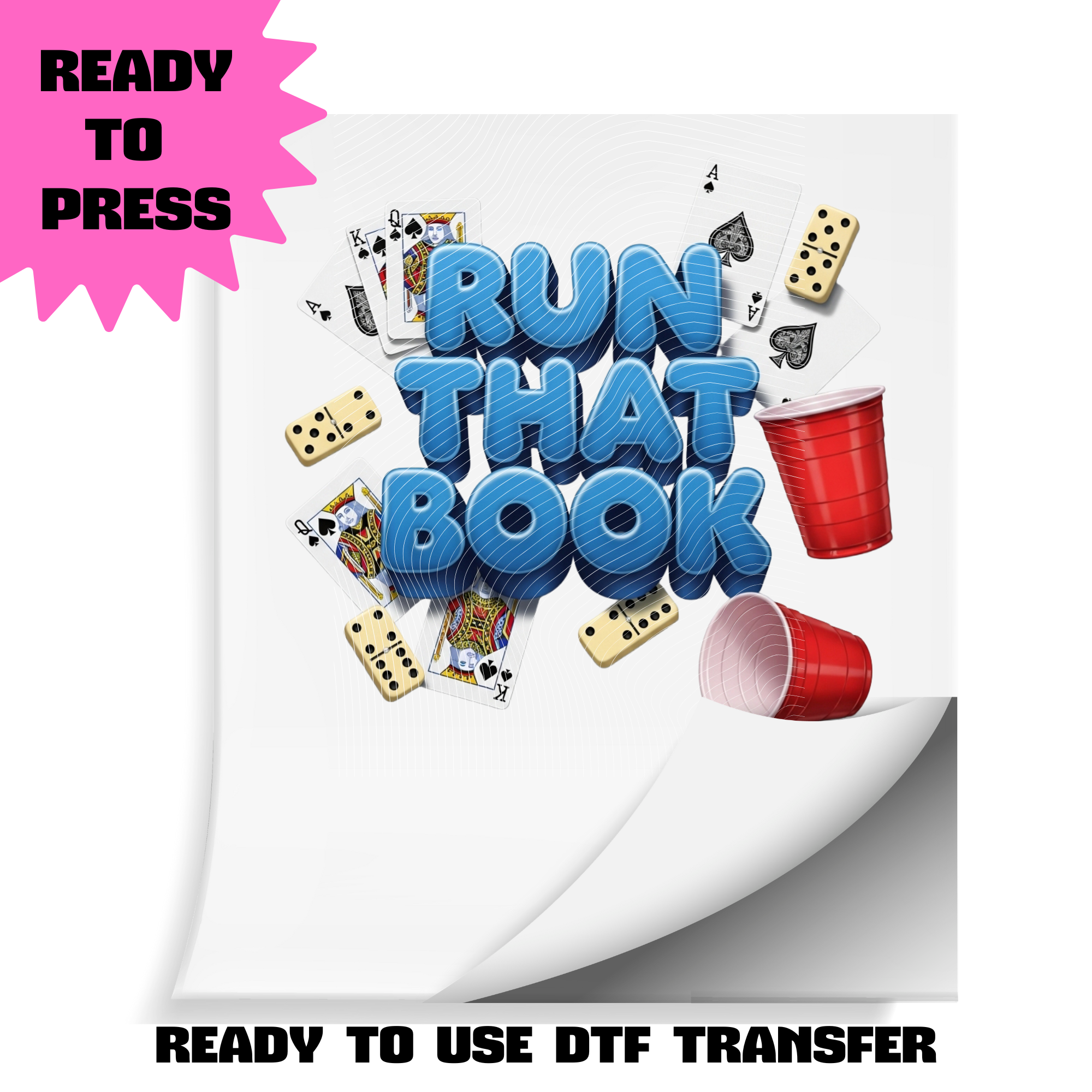 Run That Book DTF Transfer | Ready to Press Heat Transfer | Card Game / Dominoes / Party Night Shirt Transfer | ~10.5" Wide